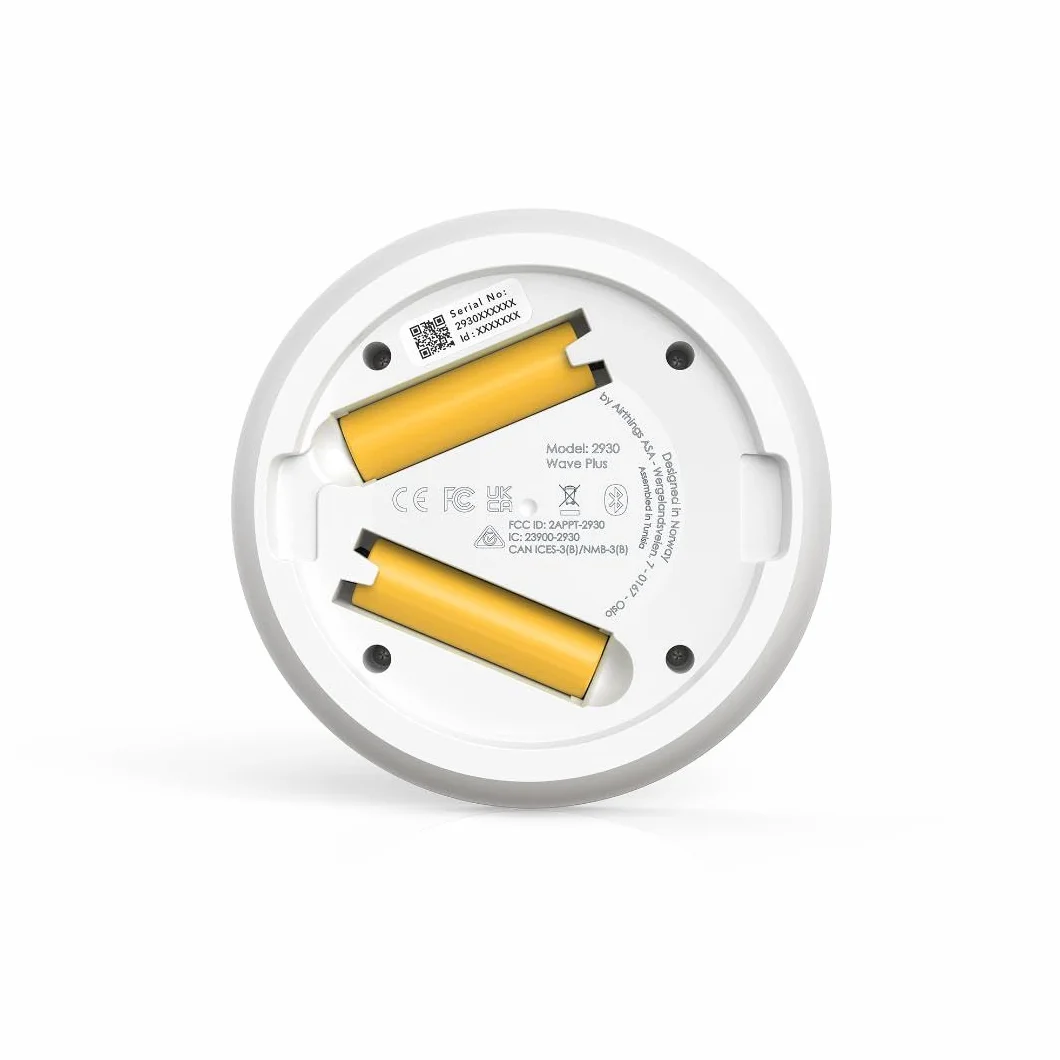 Airthings 2930 Wave Plus Inteligentny Detektor Temperatury do Radonu, Biały, Średnica 12 cm