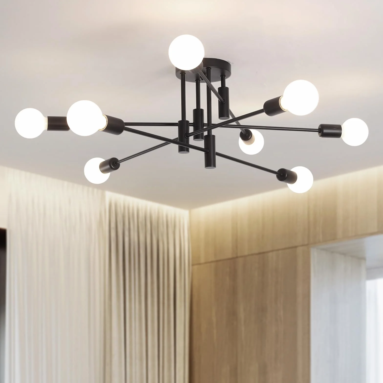 Żyrandol nowoczesna lampa wisząca, 8 świateł, metal, przemysłowy uchwyt vintage, żyrandol do salonu, jadalni, sypialni, przedpokoju, czarny