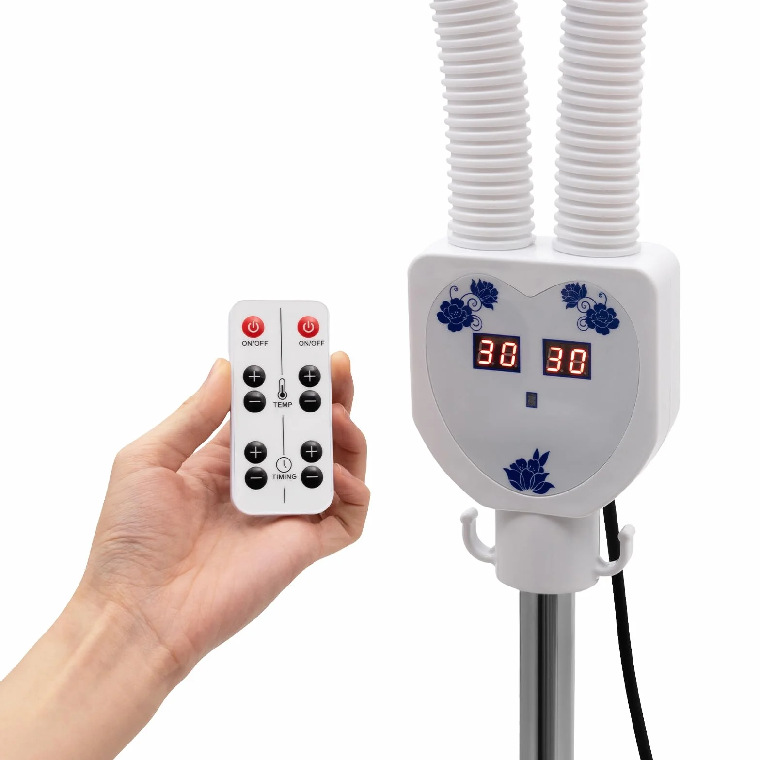 Czerwona lampa z podwójną głowicą, lampa 360°, regulowana lampa grzewcza do fizjoterapii, napięcie mięśni z kółkami i pilotem zdalnego sterowania