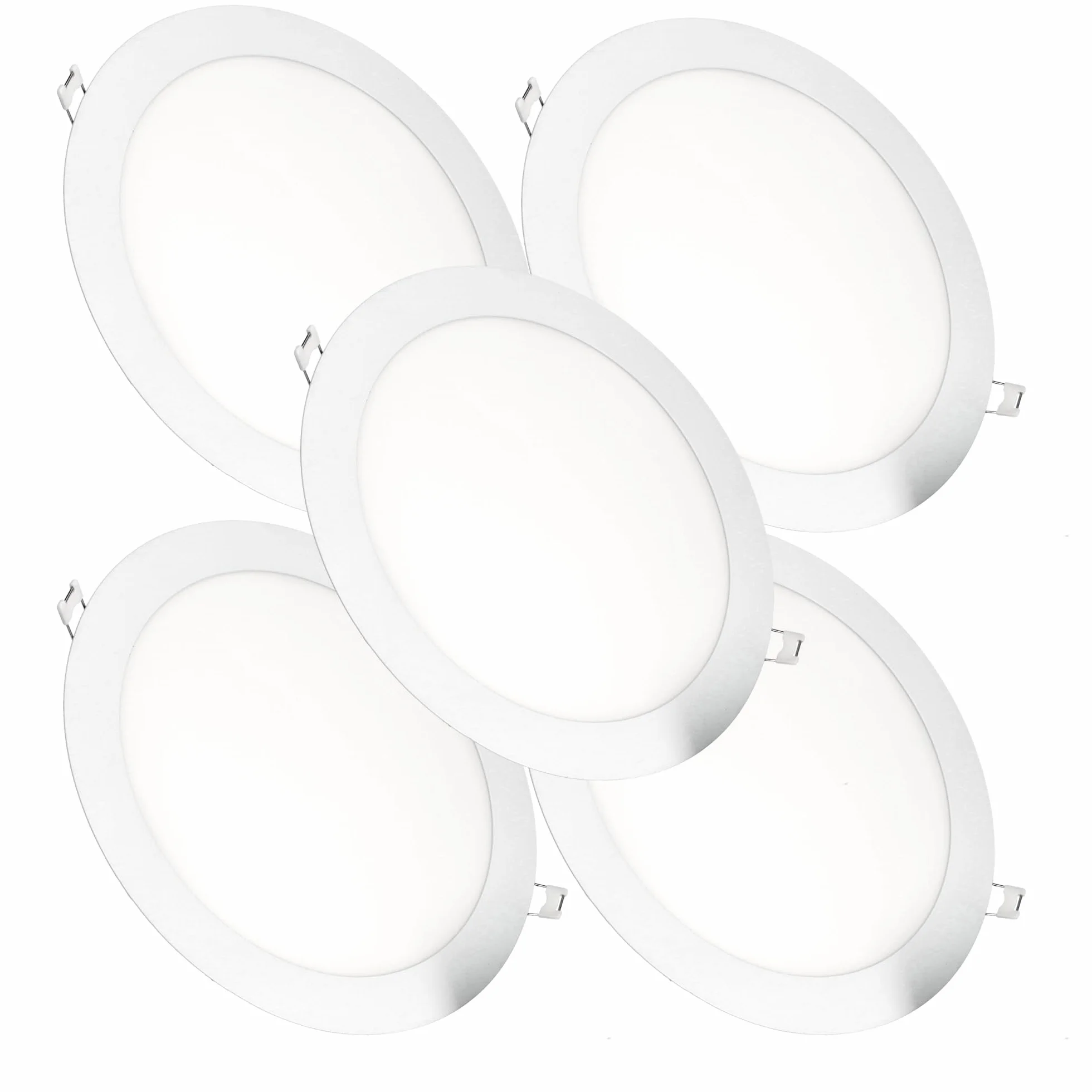 Jandei - Zestaw 5 lamp LED do zabudowy, 18 W, 1440 Lumenów, Okrągły Kształt, Otwór,ontażowy Ø 200 - Ø 205 mm, Ekstra płaskie 13 mm Głębokości (Ciepła Biel 3000K)