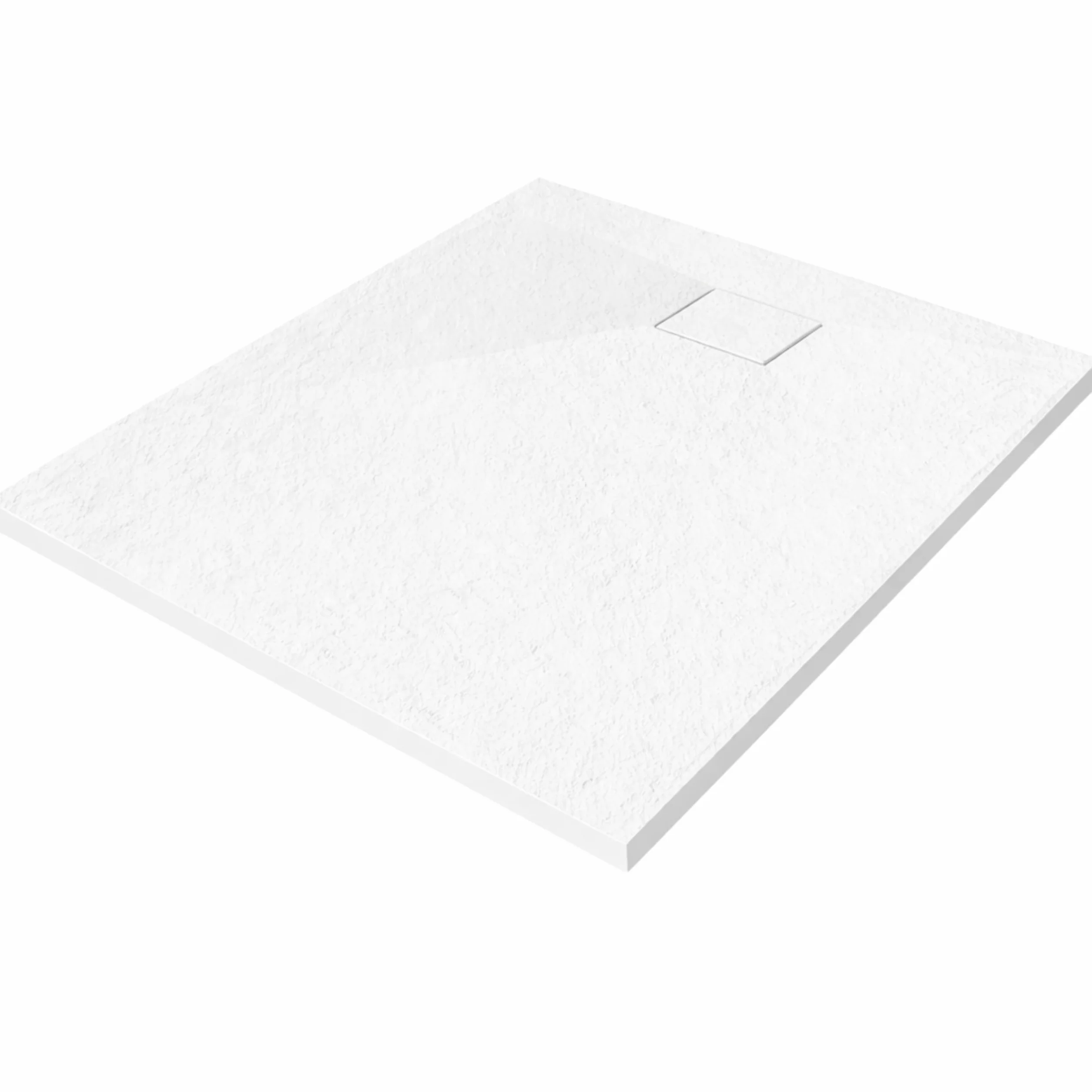 AQUAUNO Brodzik prysznicowy 80 x 80 cm o wyglądzie kamienia, ultra płaski 2,6 cm – brodzik z kompozytu SMC, w zestawie syfon, odpływ 90 mm, czyszczenie od góry, biały