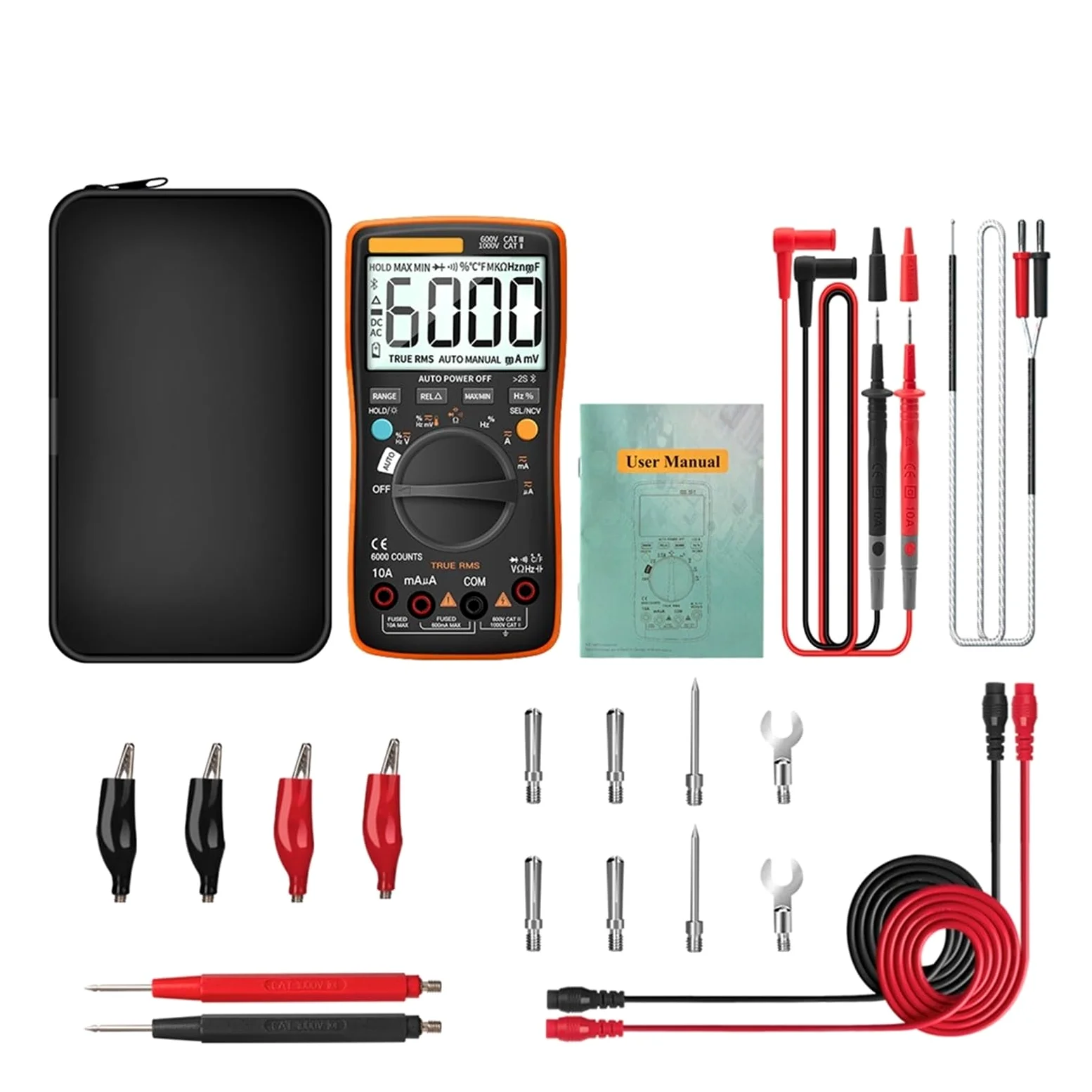 Multimetr Cyfrowy Bluetooth 6000 Zlicza True Professional Multimetro Auto-Range Tester Napięcia Prądu AC/DC Szybko Dokładnie Łatwy Odczyt(Orange Pro)
