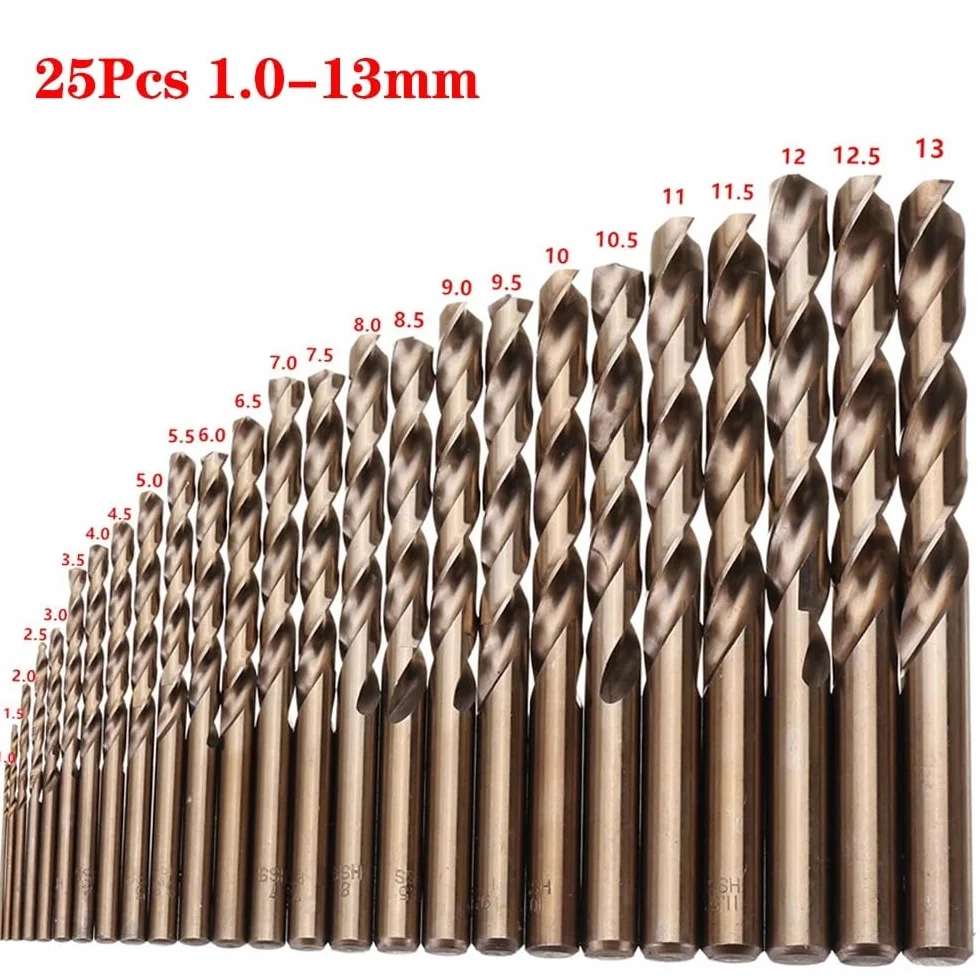5Pcs M35 Cobalt Metal Drill Straight Shank Twist Drill Bit Set HSS-Co Hole Opener Tool For Stainless Steel Metal Iron Woodworking(25pcs)