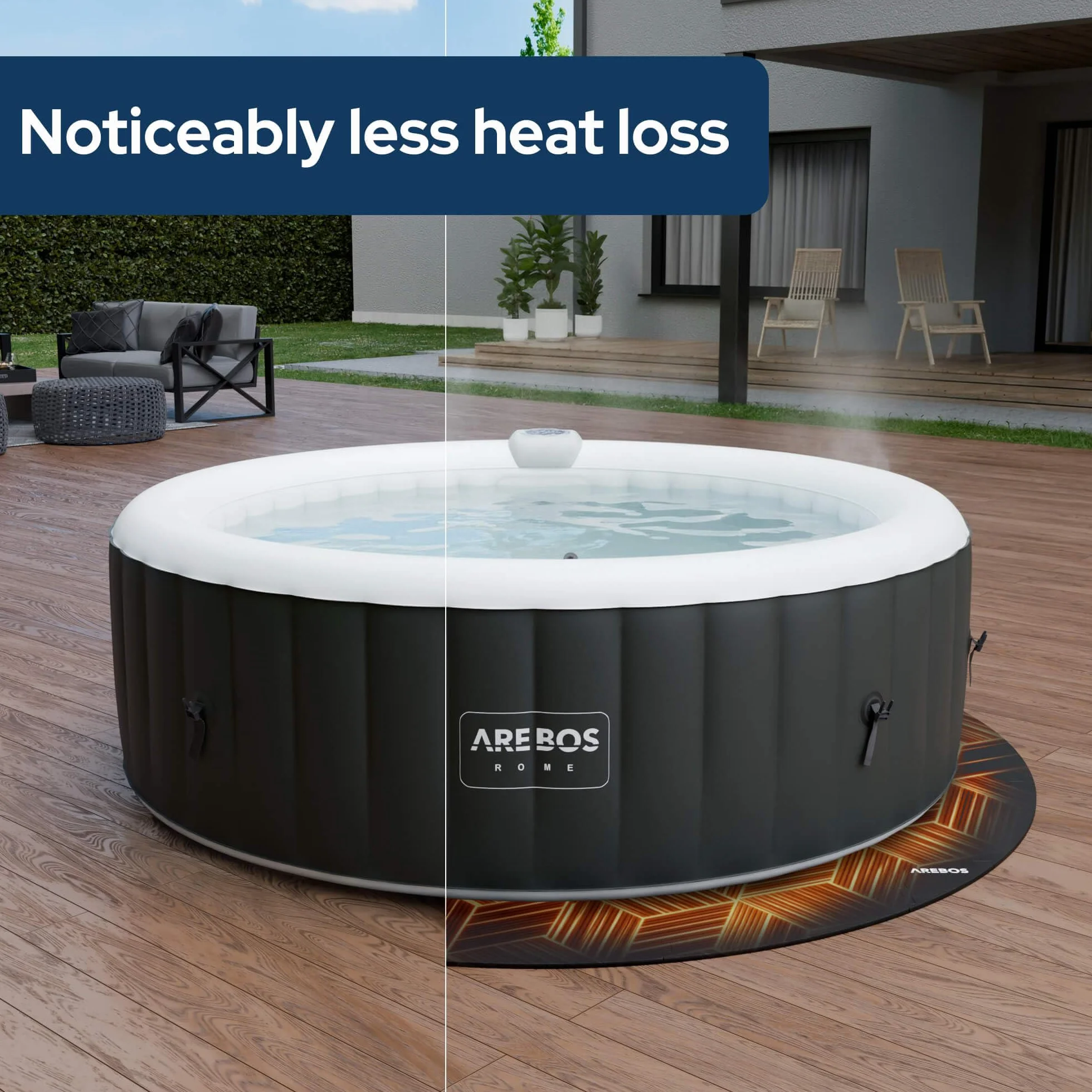 Arebos Mata ochronna na podłogę basenu, okrągła, Ø 240 cm, podkładka pod Whirlpool z tworzywa EVA, mata izolacyjna i antypoślizgowa, ochrona do użytku na zewnątrz i nadmuchiwanych Whirlpool