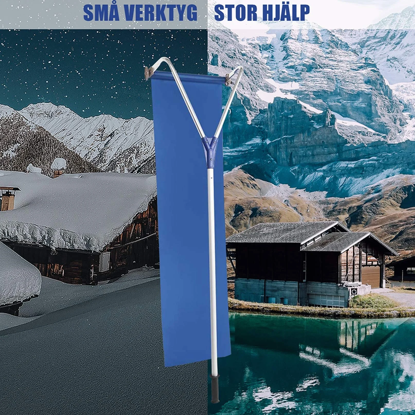 Sufit Łopata do śniegu Rake Oxford Cloth Slide z teleskopowym słupkiem Garden Roof Snow Removal Tool, niebieska