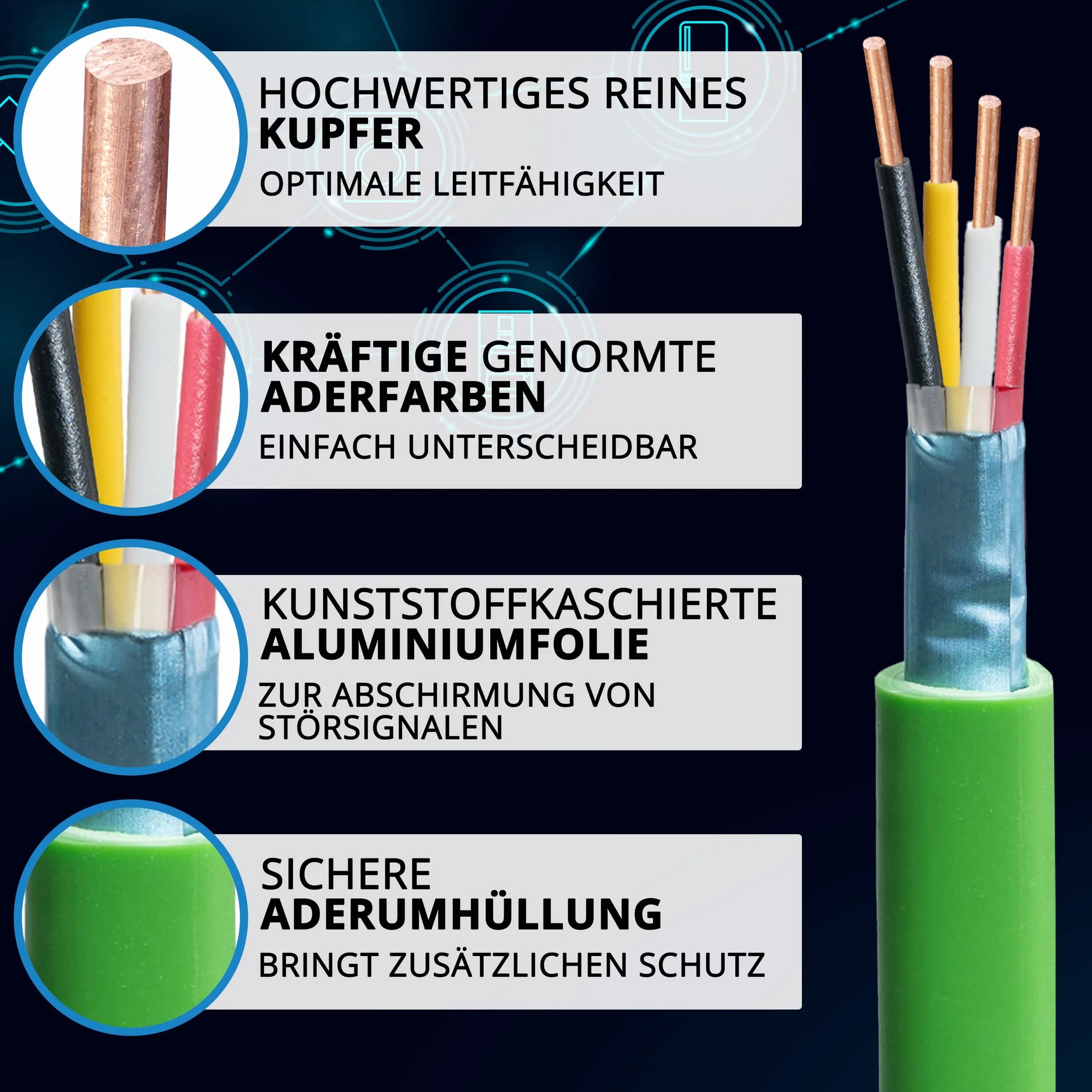 EIB przewód magistralny EIB-Y (St) Y 2 x 2 x 0,8 mm zielony przewód do transmisji danych/kabel do transmisji danych, kabel instalacyjny, kabel telekomunikacyjny – wiele długości – od 5 m do 100 metrów