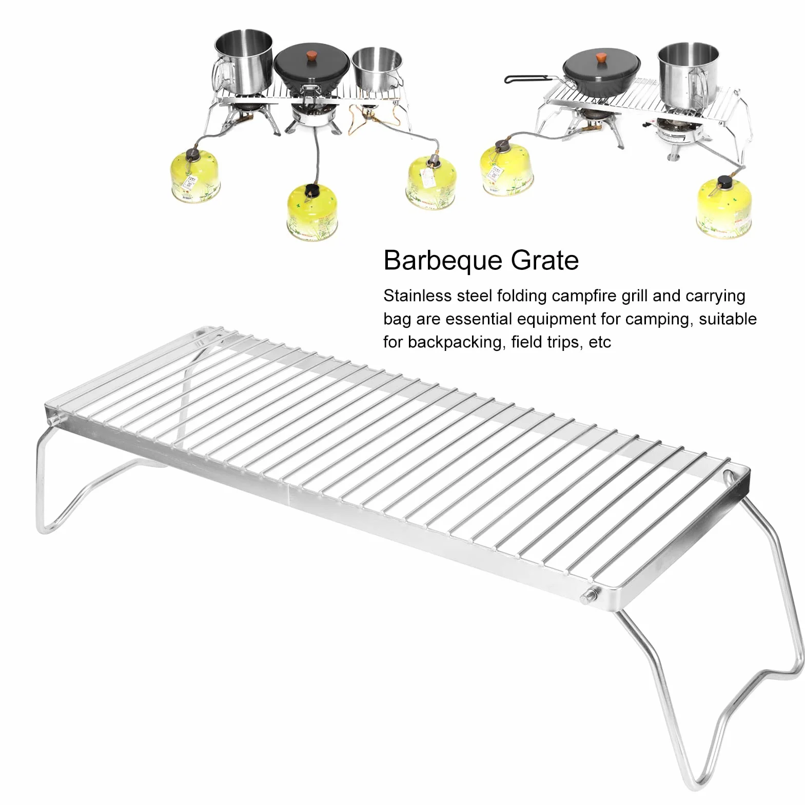 Grill Ogniskowy ze Stali Nierdzewnej, Przenośny Składany Grill Ognisko Ruszt do Grilla Uniwersalny Stojak Na Grilla Na Kemping Na Zewnątrz Domu 44 X 16 Cm