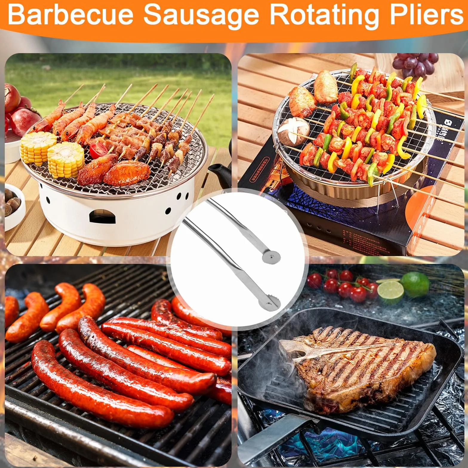 barbecue szczypce do kiełbasy, szczypce do grilla, stal nierdzewna, szczypce kuchenne (styl 2)