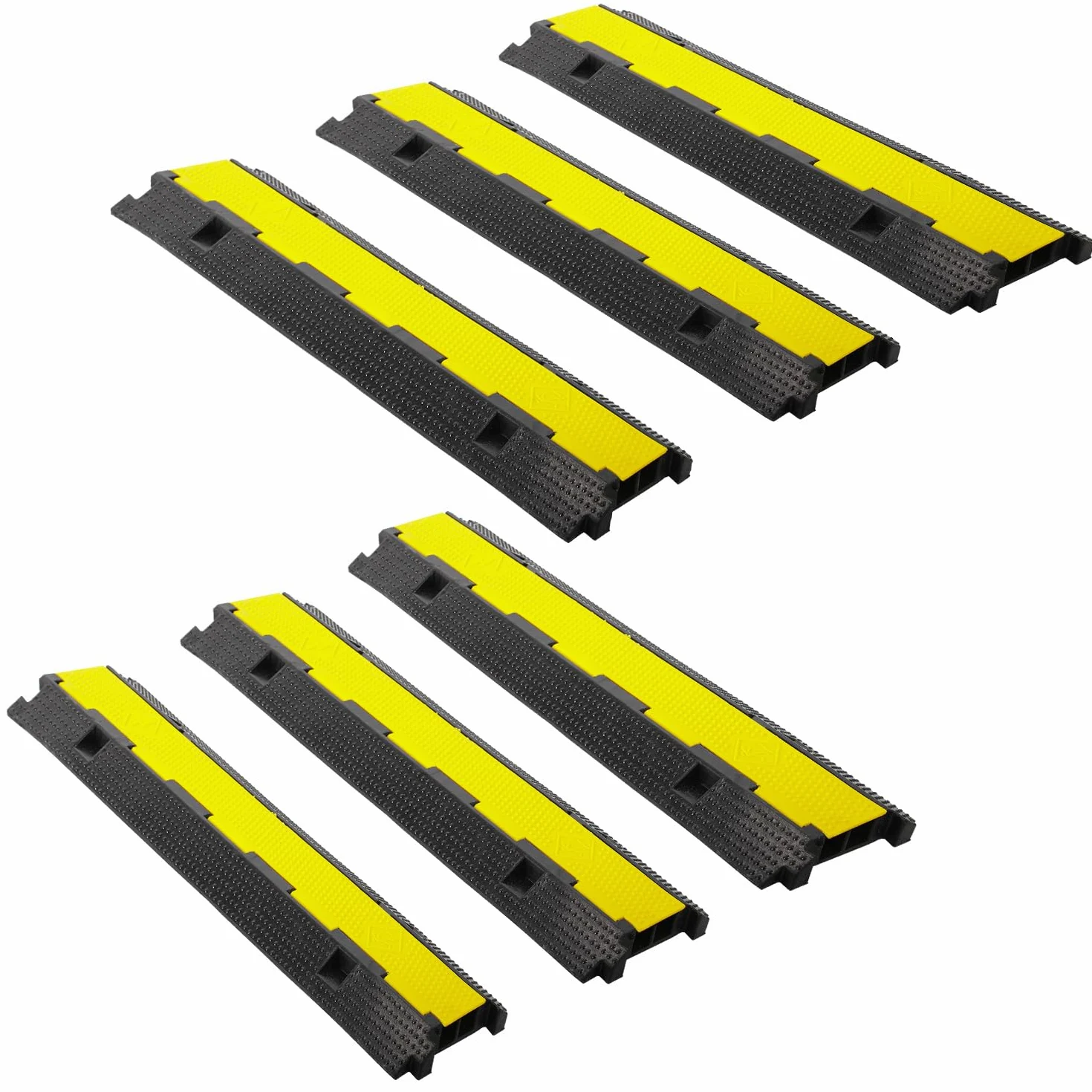 Fiqops Mostki kablowe, 6 sztuk, 2-kanałowe, 101 x 25 x 5 cm, mostek kablowy z gumy, konstrukcja modułowa, ochrona przed przejechaniem kabli, mostek kablowy, zewnętrzny do parkingu, czarny
