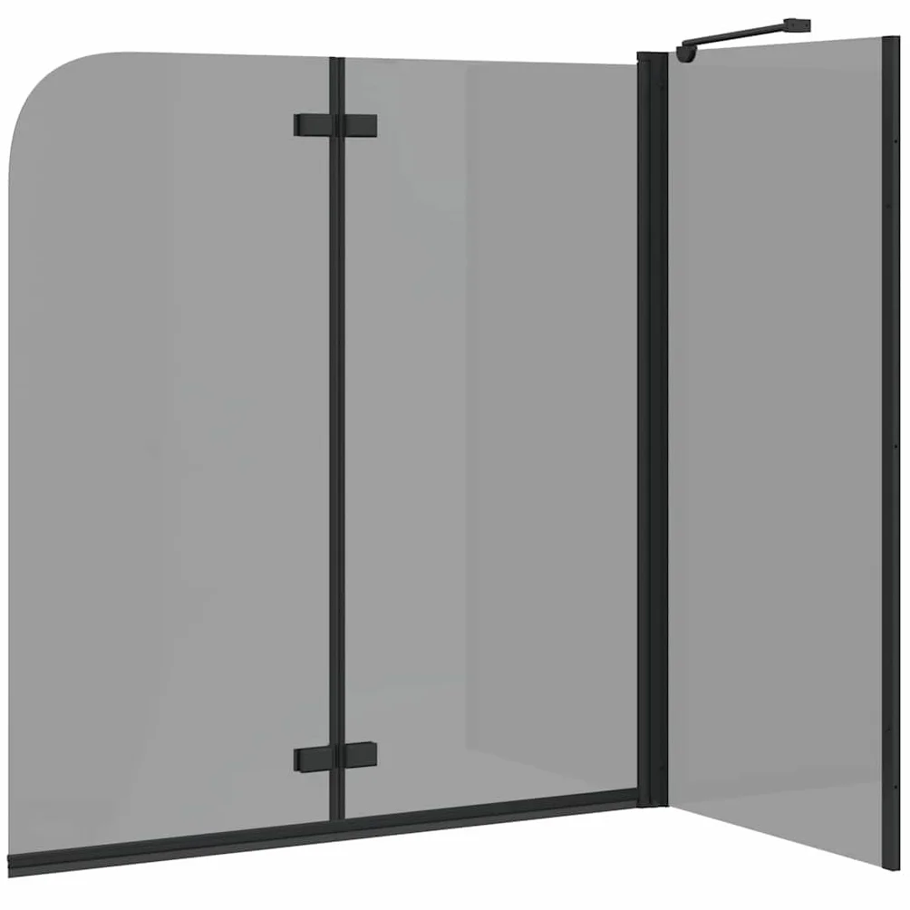Parasol łazienkowy czarny ze szkła bezpiecznego i aluminium 6 mm, 120 x 68 x 130 cm, regulowana szerokość, obrotowy, składany, do wanny, wnęki, ochrony przed pryskaniem i łazienki