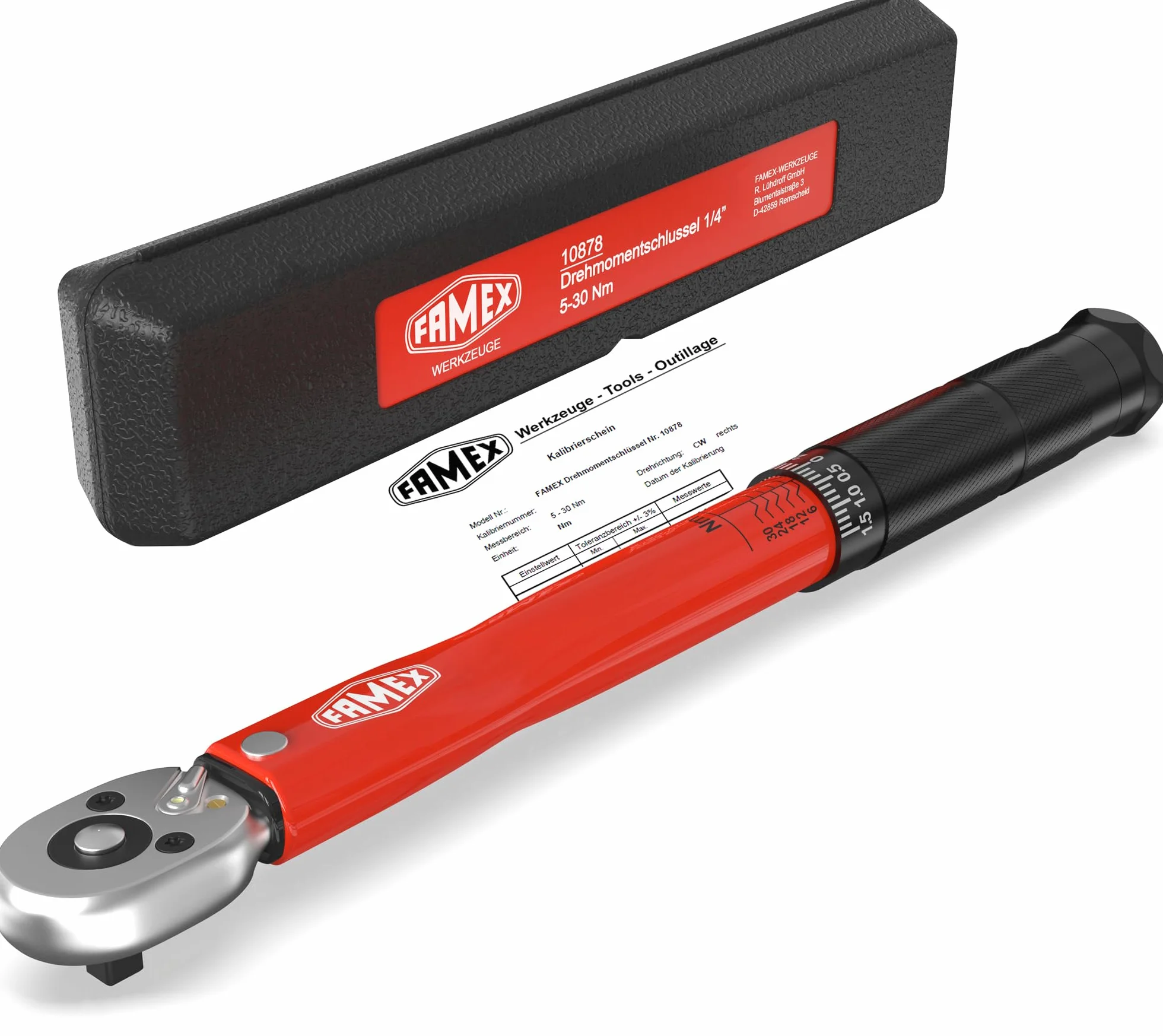 FAMEX 10878 klucz dynamometryczny 1/4 cala (6,3 mm), napęd 5-30 Nm – do pomiaru w obu kierunkach obrotu – rower elektryczny samochód z mechanizmem precyzyjnym, sprawdzony, mały