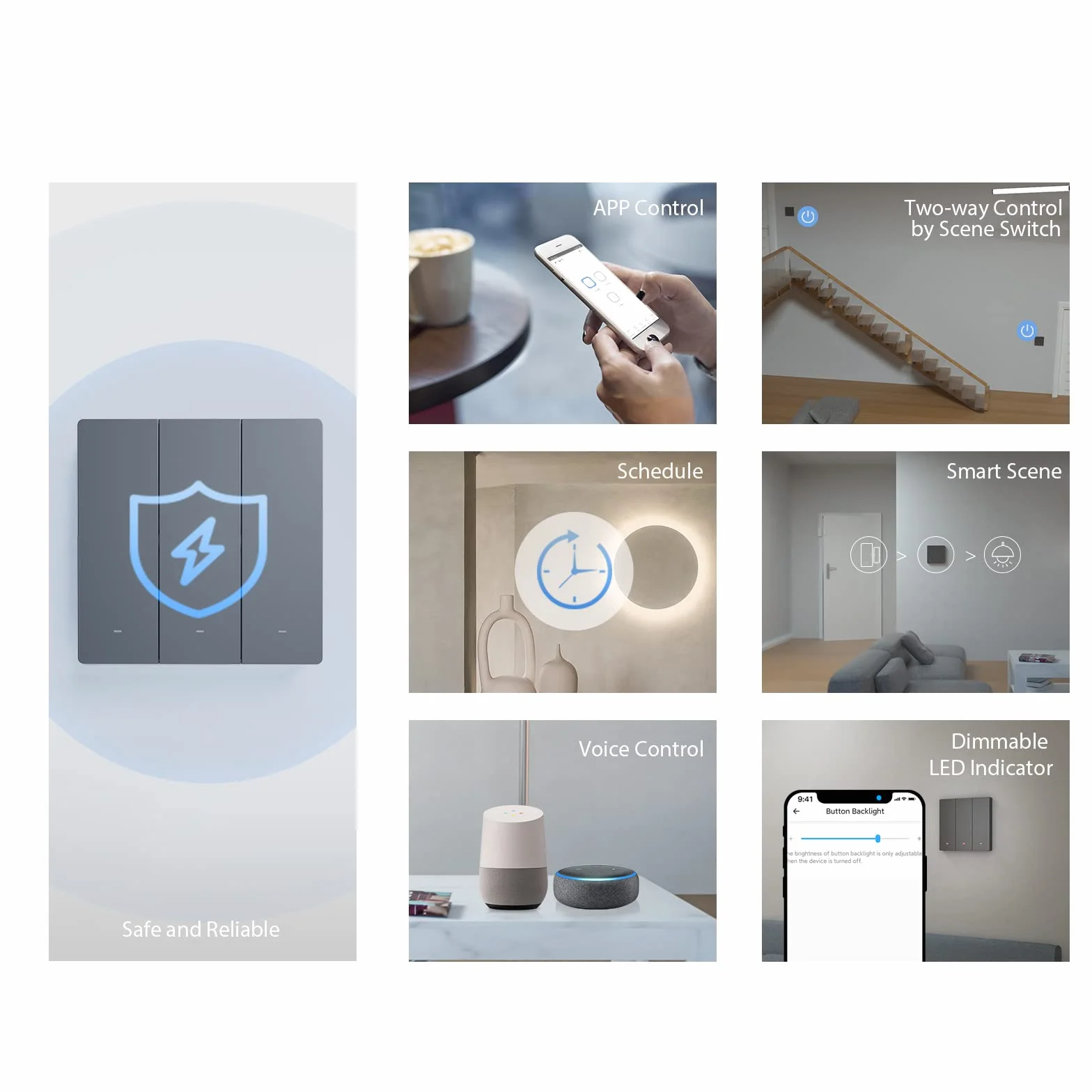SONOFF Przełącznik bezprzewodowy, 80 Typ Przełącznik ścienny Wifi, 2 Gang Inteligentny przełącznik kompatybilny z Alexa i Google Home (wymagany neutralny), klucze fizyczne
