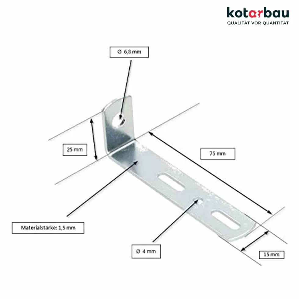 KOTARBAU Mocowanie ścienne 75 x 25 x 15 mm stal zabezpieczenie przed przewróceniem kątownik konstrukcyjny mocowanie szafy łącznik meblowy ocynkowany łącznik do drewna kątownik montażowy, srebro, 75 mm