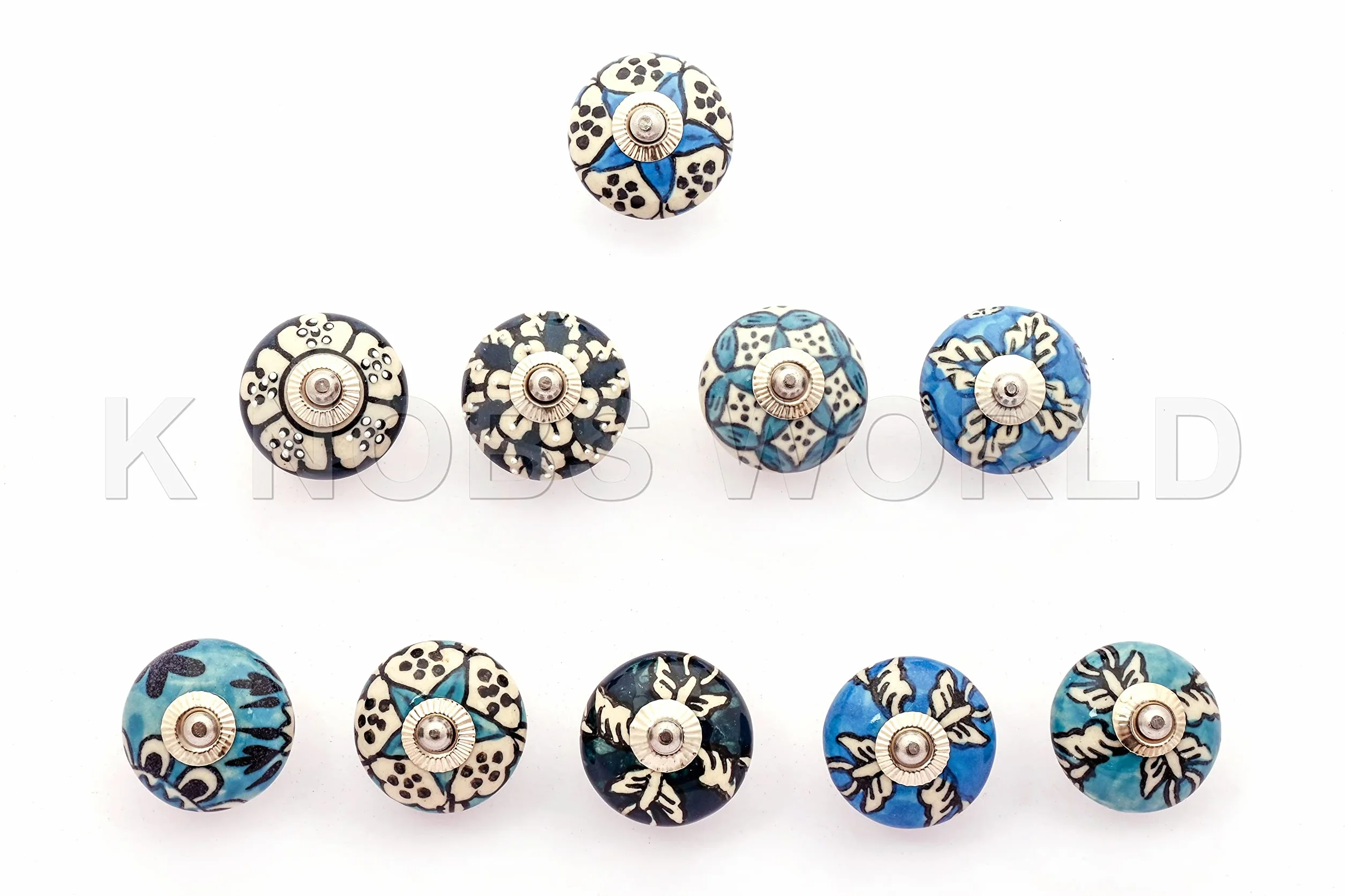 10 różnych wielokolorowych ozdobnych niebieskich zielonych ceramicznych gałek do szuflad drzwi szafki wyciąga indyjskie gałki mieszane.