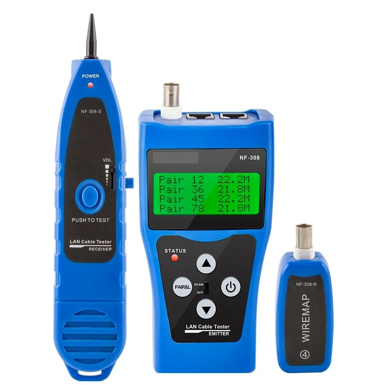 Tester Kabli Sieciowych, Tester kabli sieciowych LAN Pomiar długości kabli Test ciągłości przewodów Lokalizator kabli BNC RJ45 RJ11 Lokalizator kabli Ethernet