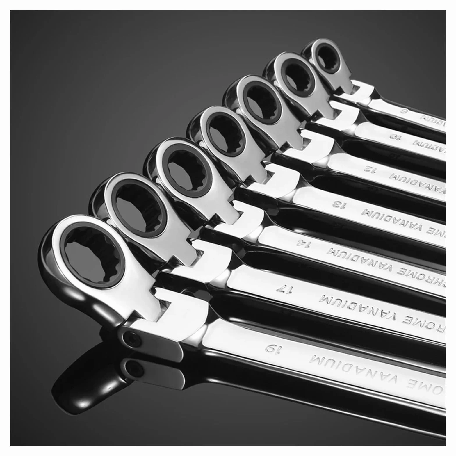 Zestaw 12 Kluczy Grzechotkowych Flex-Head, Metryczne Klucze Płasko-oczkowe Z Grzechotką, CR-V Gear Spanner Torbą Organizacyjną Precyzja W Ciasnych Przestrzeniach(12pcs(8-22mm))