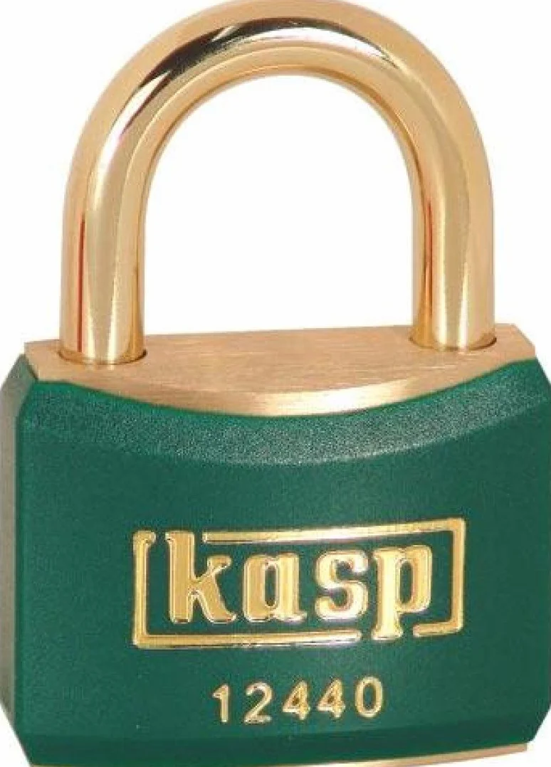 Kasp Kłódka, mosiądz, izolowana na zielono, 40 mm, K12440GREA1 równocześnie zamykająca