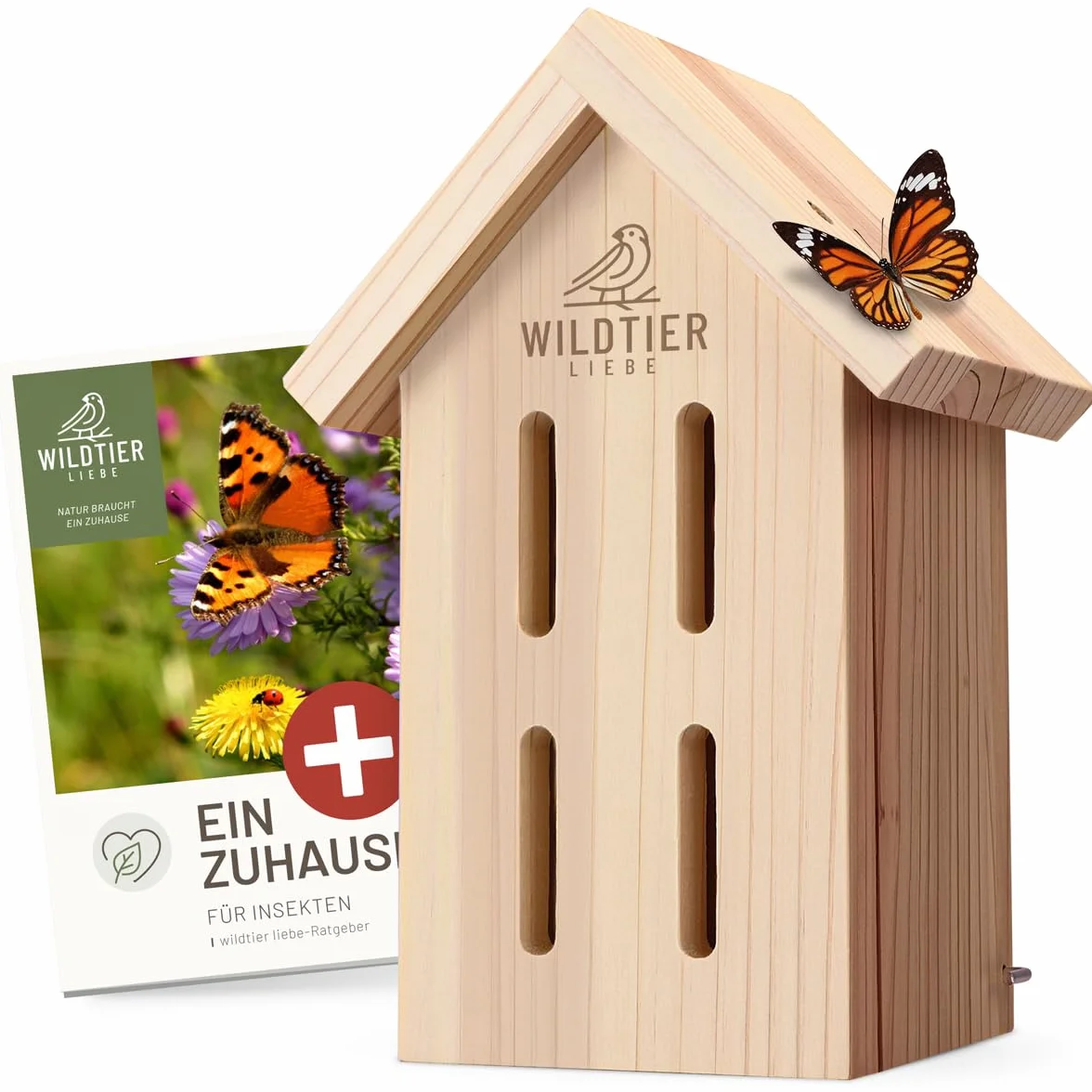wildtier liebe Domek dla motyli, nieobrobiony i wytrzymały, domek dla owadów, z odpornego na warunki atmosferyczne litego drewna – do hodowli motyli do ogrodu