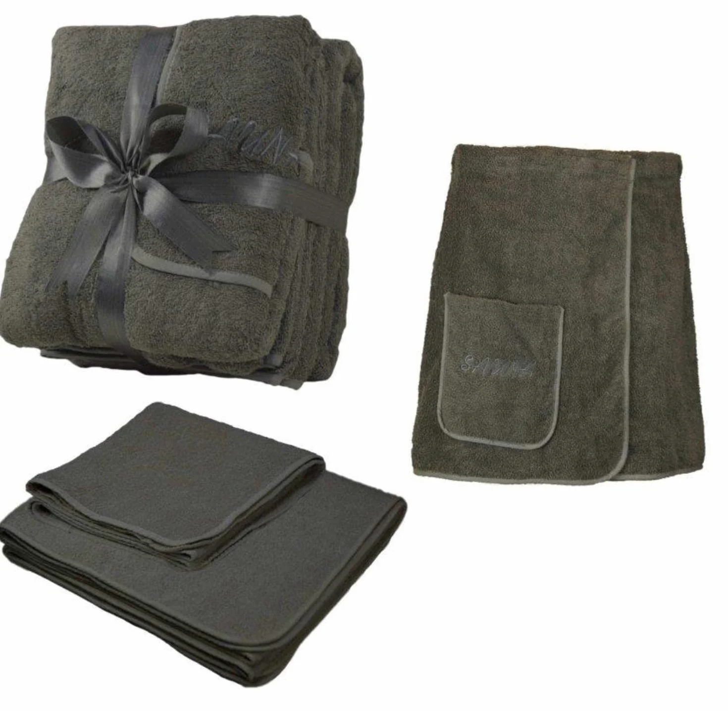 EXKLUSIV HEIMTEXTIL Zestaw do sauny, 3-częściowy, frotte, kilt do sauny, ręcznik do sauny, sarong, męski, ciemnoszary/antracyt