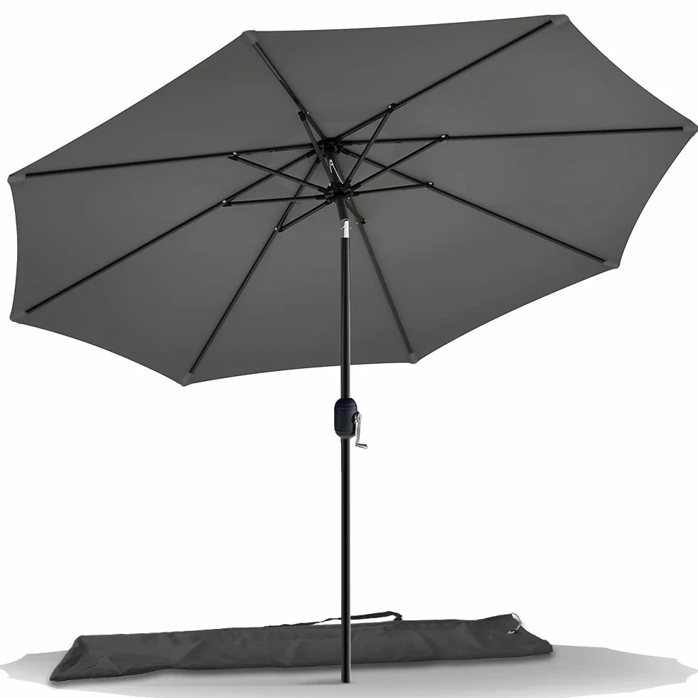 VOUNOT Parasol ogrodowy z osłoną, korbą i uchylnym parasolem, osłona przeciwsłoneczna na zewnątrz, na taras, do ogrodu, szary