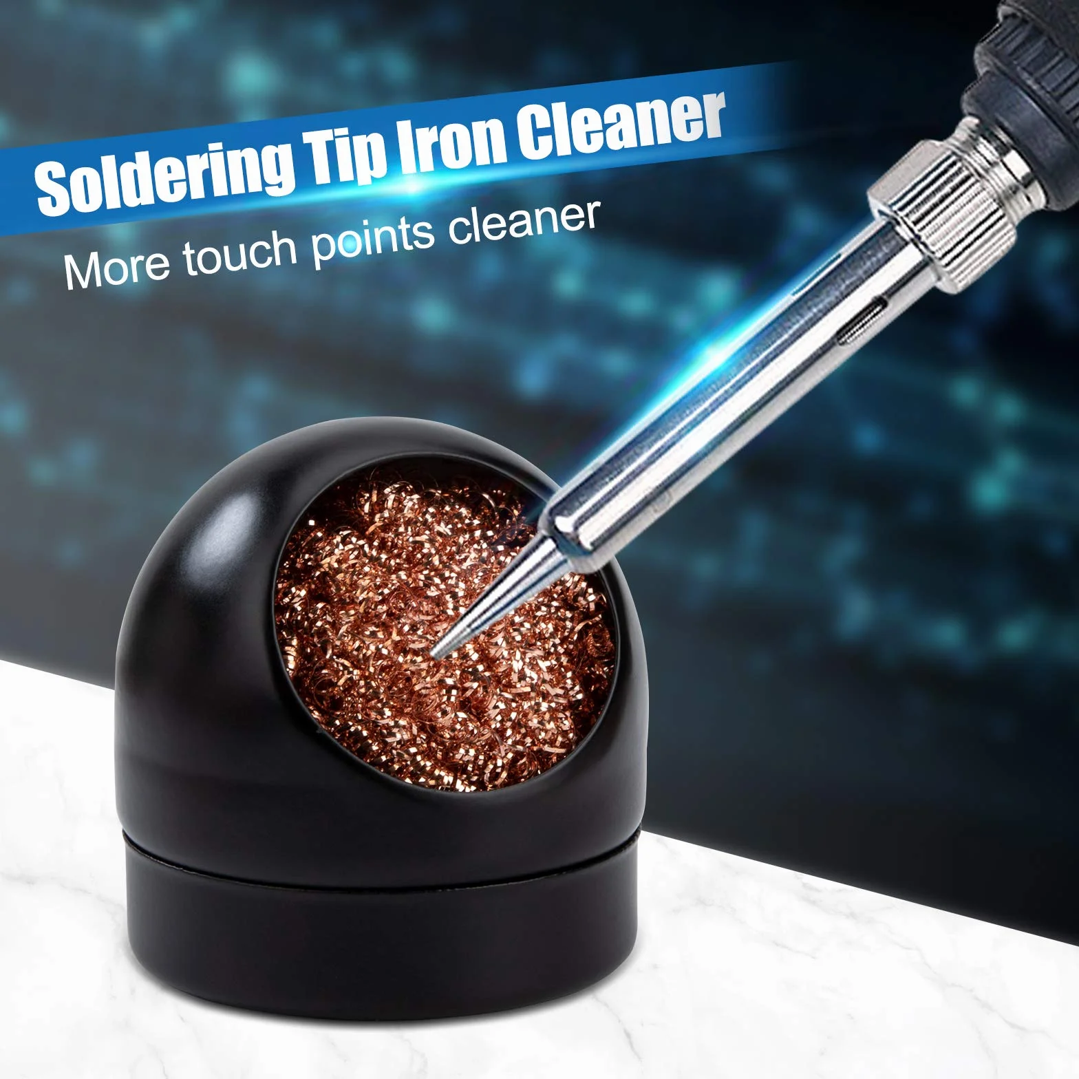Lötspitzenreiniger Lötkolben-Spitze Reiniger und Halter, Weich Gewickelte Messing-Spitzenreiniger-Kit Reinigungsdraht Scrubber Reiniger (4 Messingkugeln, Schwarz)