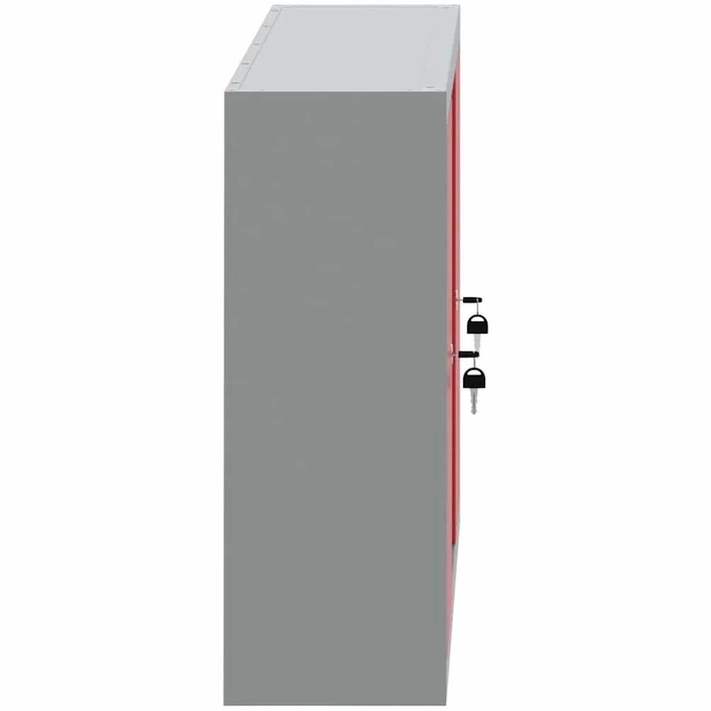 Szafa narzędziowa, szafka warsztatowa, szafka magazynowa z regałem, zamykana na klucz, 100 x 20 x 55 cm, czerwona i szara, 2 zamki krzywkowe, 6 półek, do warsztatu