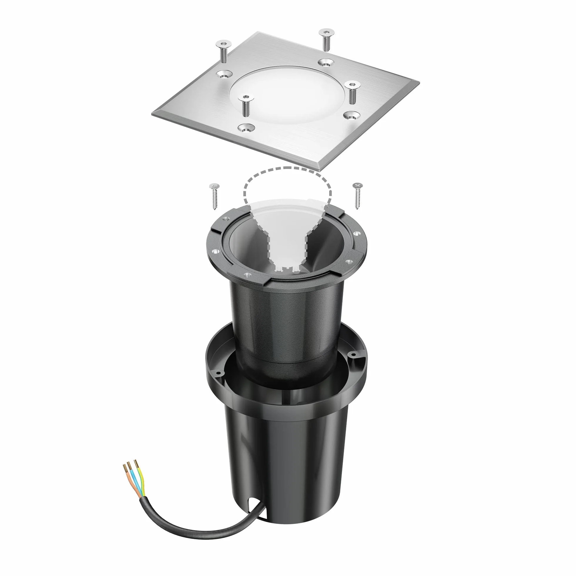 ledscom.de Wpuszczana lampa podłogowa RELI do zastosowań zewnętrznych, IP67, stal nierdzewna, kątowa, 11 x 11 cm, 1x GU10 maks. 15 W, matowa