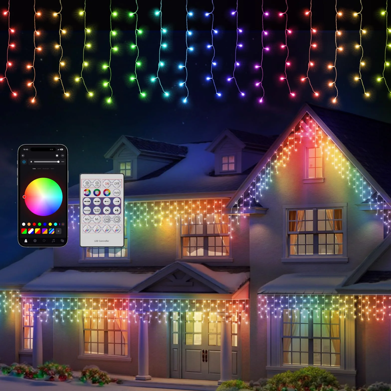 Quntis Świąteczna kurtyna świetlna na zewnątrz z aplikacją i pilotem, 5 m × 0,6 m Inteligentna kurtyna świetlna LED, 16 milionów kolorów i ponad 60 trybów pracy Girlanda świetlna Kurtyna