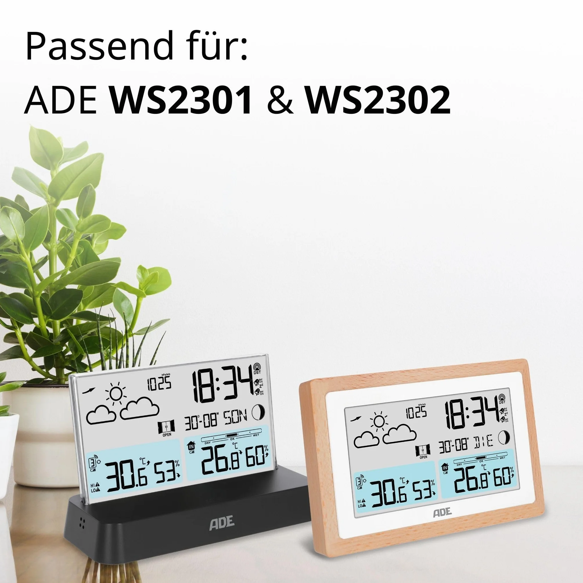 ADE Czujnik zewnętrzny WS1002 do stacji pogodowej, 3 kanały, wyświetlacz, biały