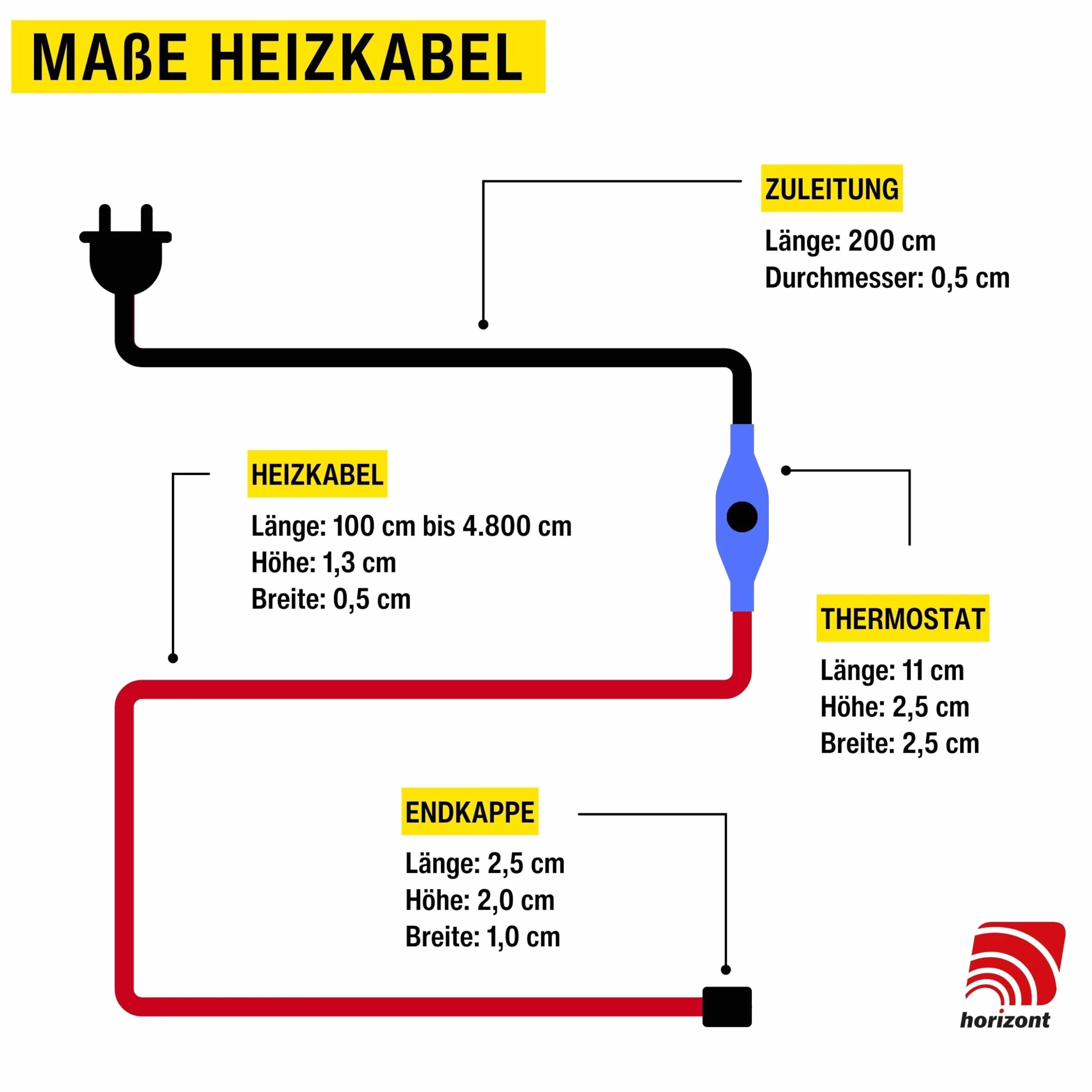 horizont Kabel grzewczy z termostatem 1-48 m, idealny do instalacji wodociągowej lub roślin, wodoszczelne ogrzewanie towarzyszące, grzejnik elektryczny, kabel grzewczy do palm