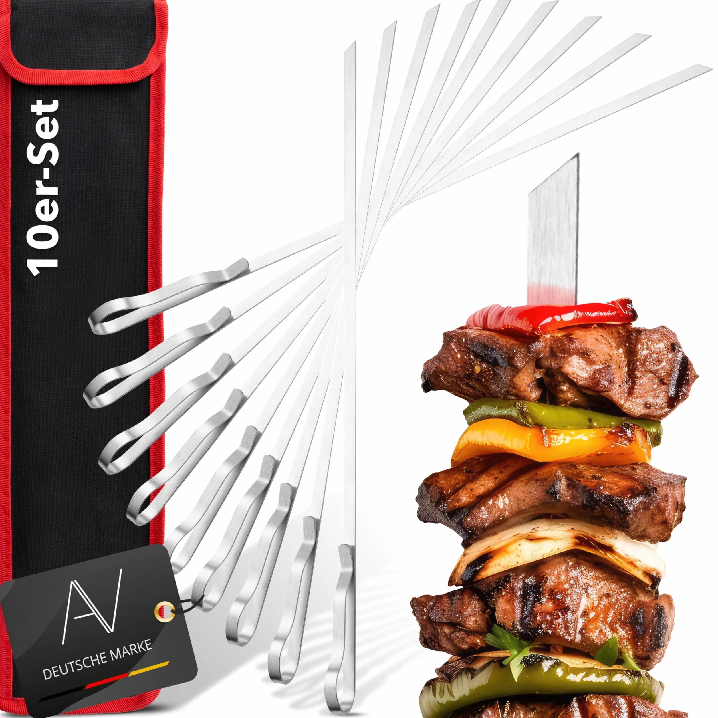 Szaszłyki do grilla ze stali nierdzewnej 10 sztuk szaszłyków wielokrotnego użytku 43 cm grill kebab shampura szaszłyki mięsne długie szaszłyki do mięsa i warzyw