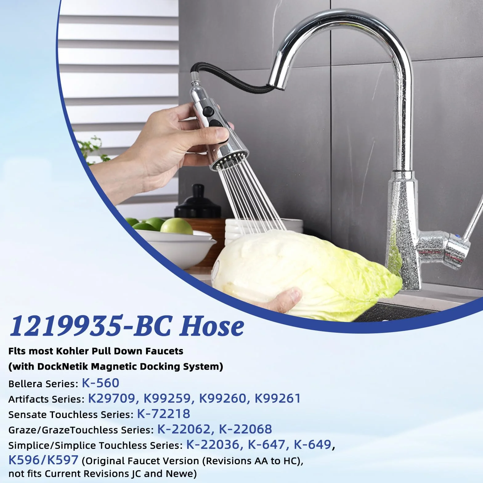 Kohler K-1219935-BC Wąż Wyciągany do Baterii, Kran Kuchenny z Magnetycznym Systemem Dokującym DockNetik, Zestaw Węża 67 Cali, Część Zamienna K-1304674-BC