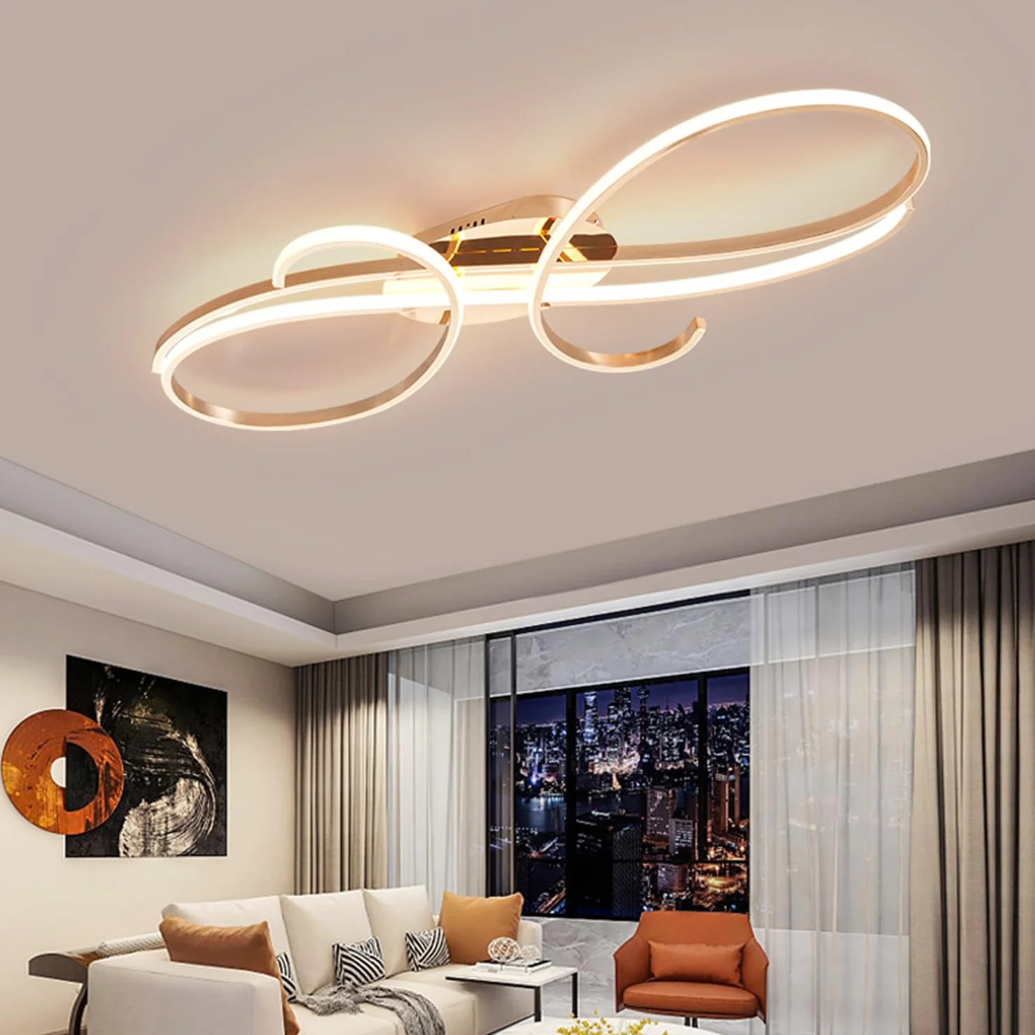 Nowoczesna lampa sufitowa LED Oświetlenie sufitowe Ściemnialne ze zdalnym sterowaniem Jadalnia Lampa wisząca Kreatywne oświetlenie sufitowe Nowoczesne oświetlenie wiszące w salonie (Złoty, 100cm)
