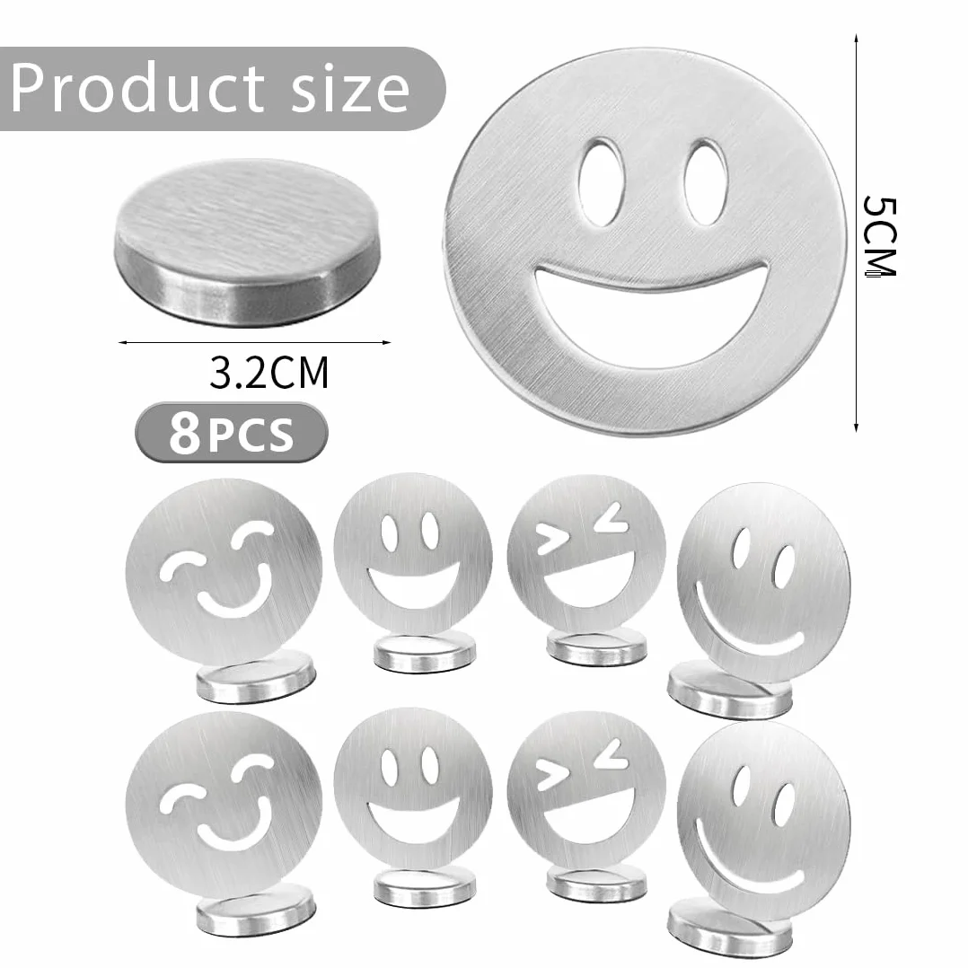 Augesak 8 sztuk obciążników do obrusów, magnesów, Smiley, obciążniki do firanek, obrusów, ze stali nierdzewnej, bardzo ciężkie, do zasłon, zasłony prysznicowej, białej tablicy, lodówki, 8 sztuk