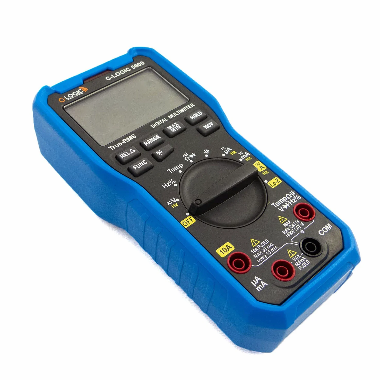 C-LOGIC 5600 Multimetr cyfrowy TRMS Low Z Niska Impedancja CAT IV 66000 kont NCV Napięcie DC/AC 1000V Prąd AC/DC 10A Odporność 66MΩ Temperatura Pojemność 66mF Częstotliwość Autoskala 66MHz