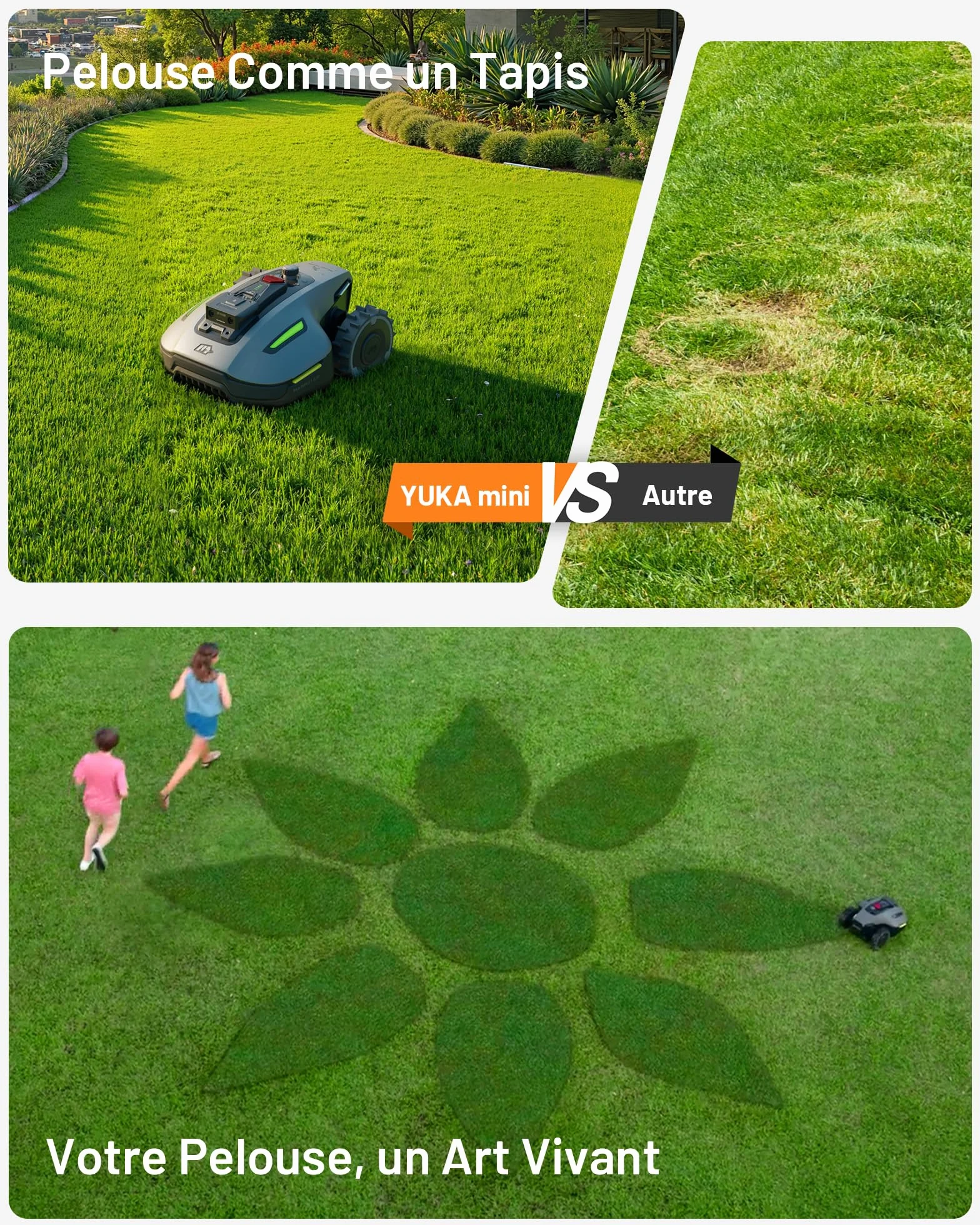 Robot koszący MAMMOTION YUKA mini 700,Zalecane 700 m², maks.1100 m², UltraSense AI Vision i RTK, nachylenie 45%, automatyczne mapowanie instalacji bezprzewodowej, zarządzanie wieloma strefami