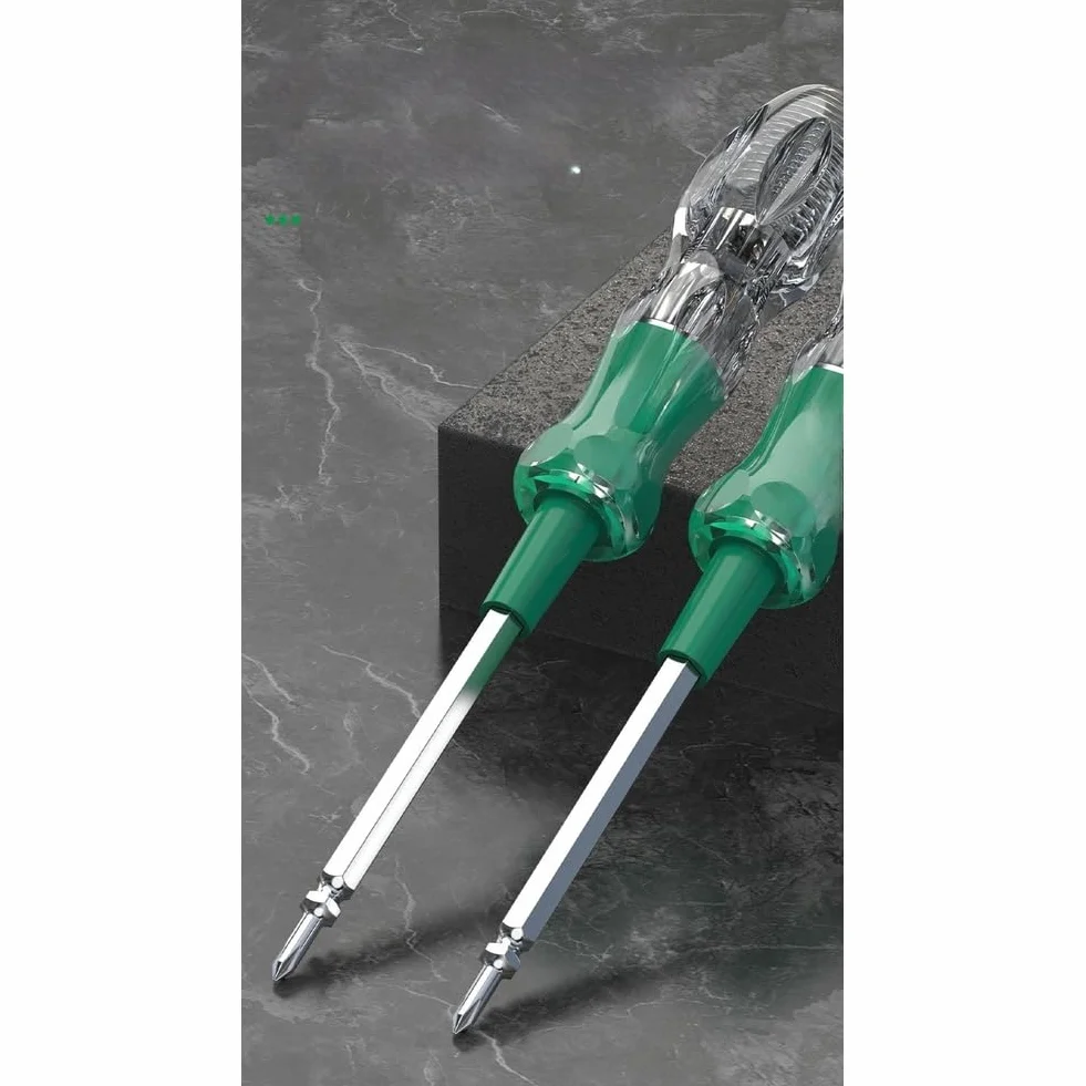Tester napięcia śrubokręt 2 w 1, wysoki moment obrotowy, izolowany, odporny na uderzenia, neonowy tester napięcia 100 V-500 V, stal CR-V, narzędzie do testowania i wkręcania, zielony