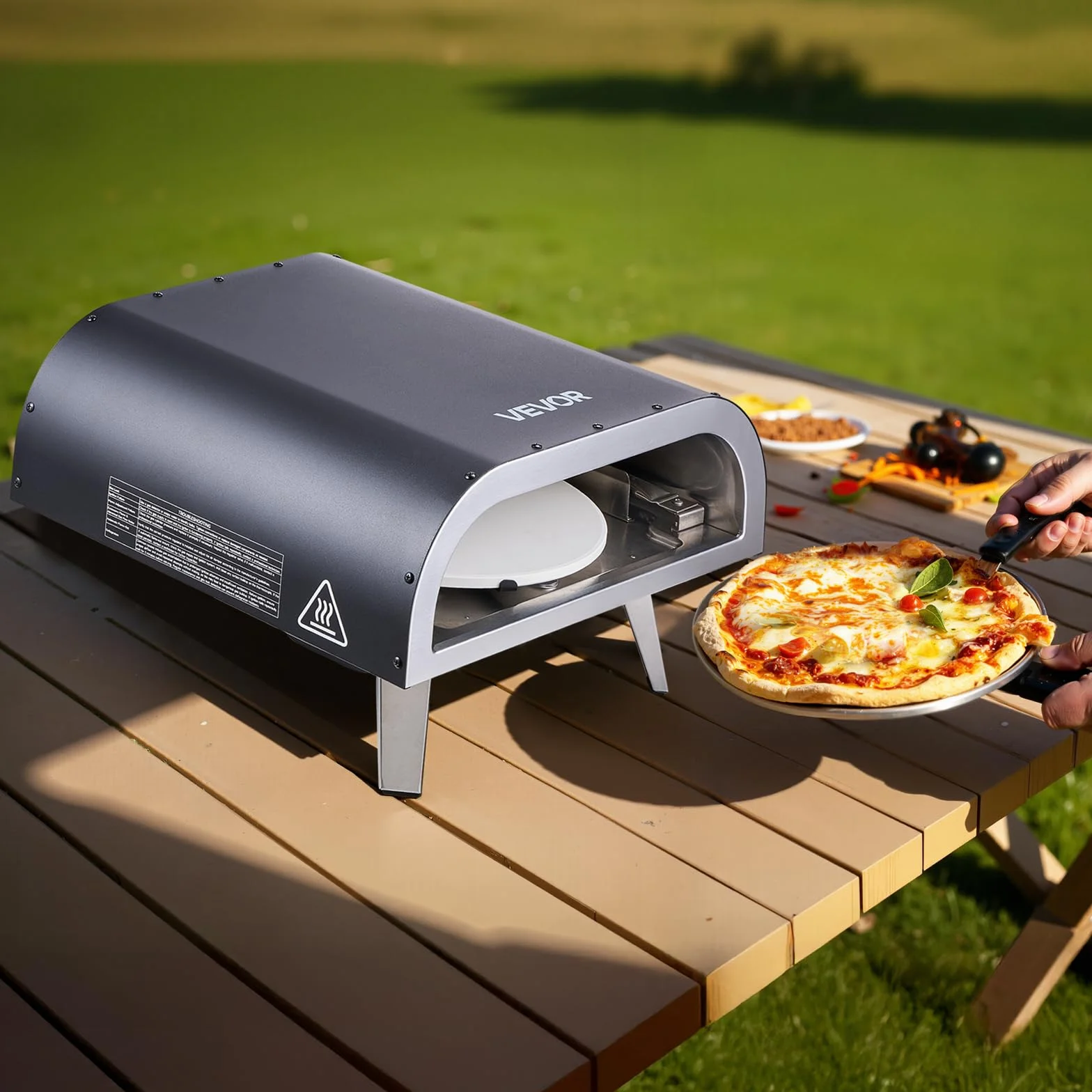 VEVOR Zewnętrzny piekarnik do pizzy, 304,8 mm, propan, elektryczny obrót, kamień do pizzy, torba transportowa, czarny