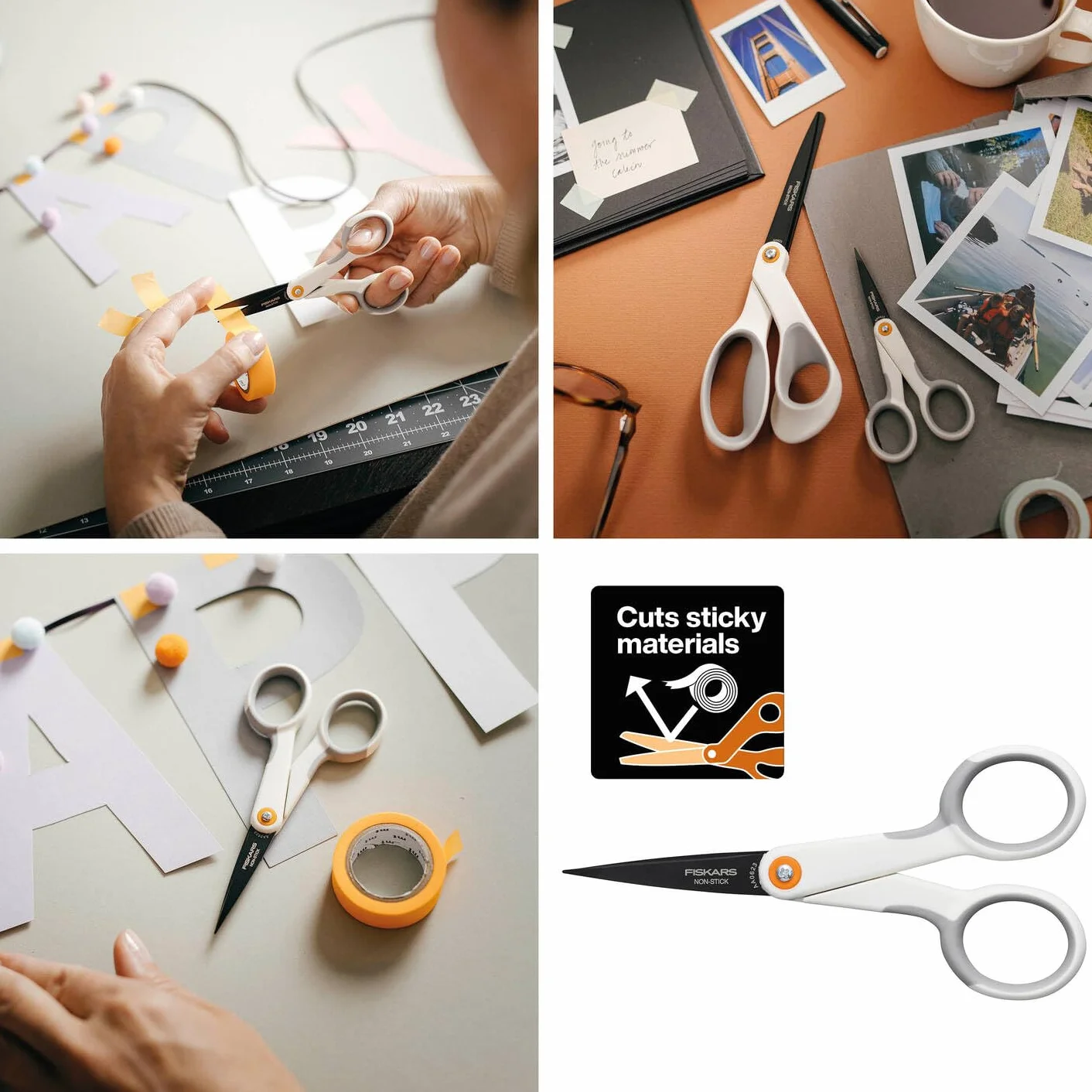 Fiskars Nożyczki z mikrokońcówką do lepkich materiałów rzemieślniczych, powłoka nieprzywierająca, 12,3 cm, stal nierdzewna/plastik, biały/pomarańczowy, 1070025