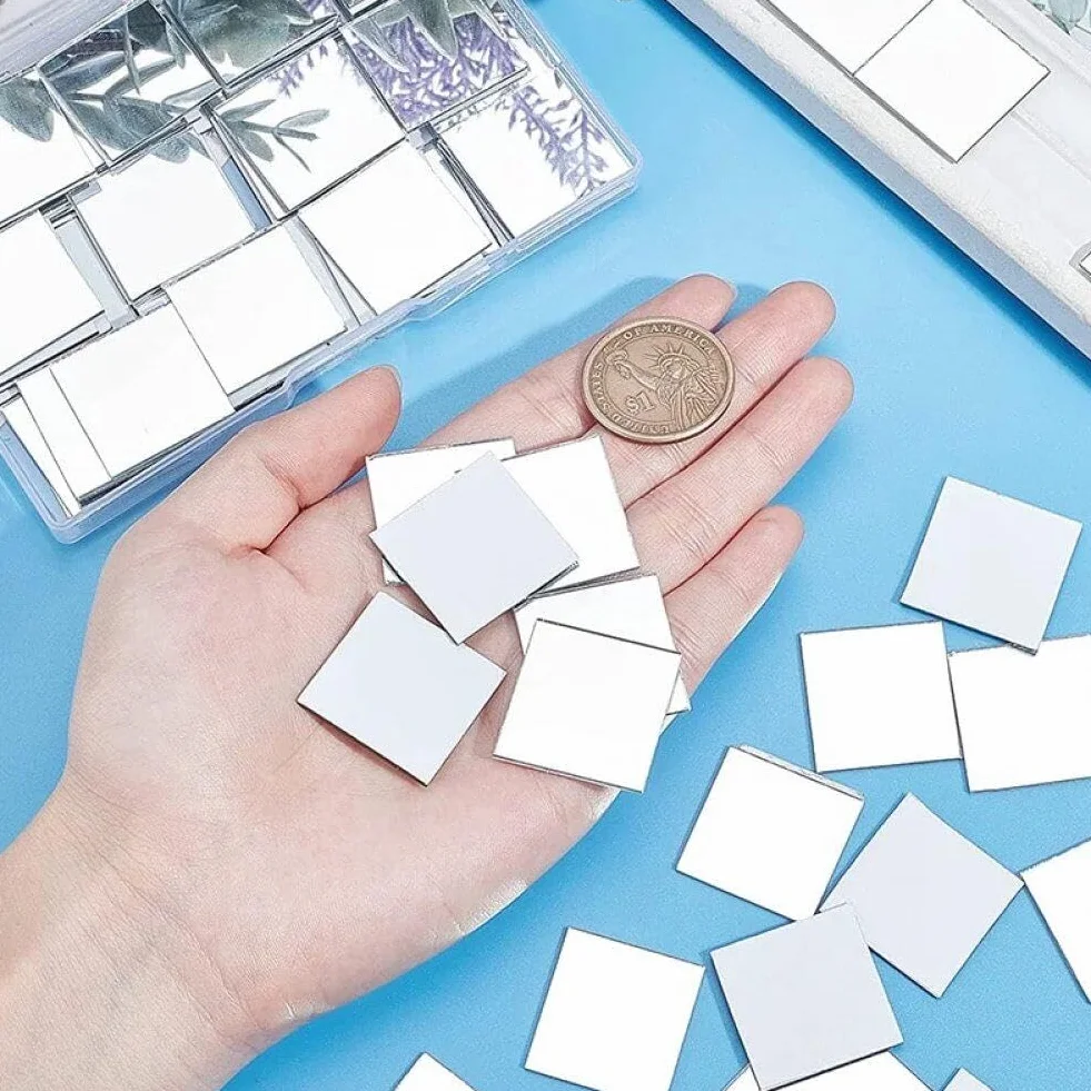 100 szt. mini szklanych luster, mozaiki, samoprzylepne płytki lustrzane, mozaika, płytki, arkusze lustrzane, do samodzielnego wykonania, dekoracji rzemieślniczej, 100 szt