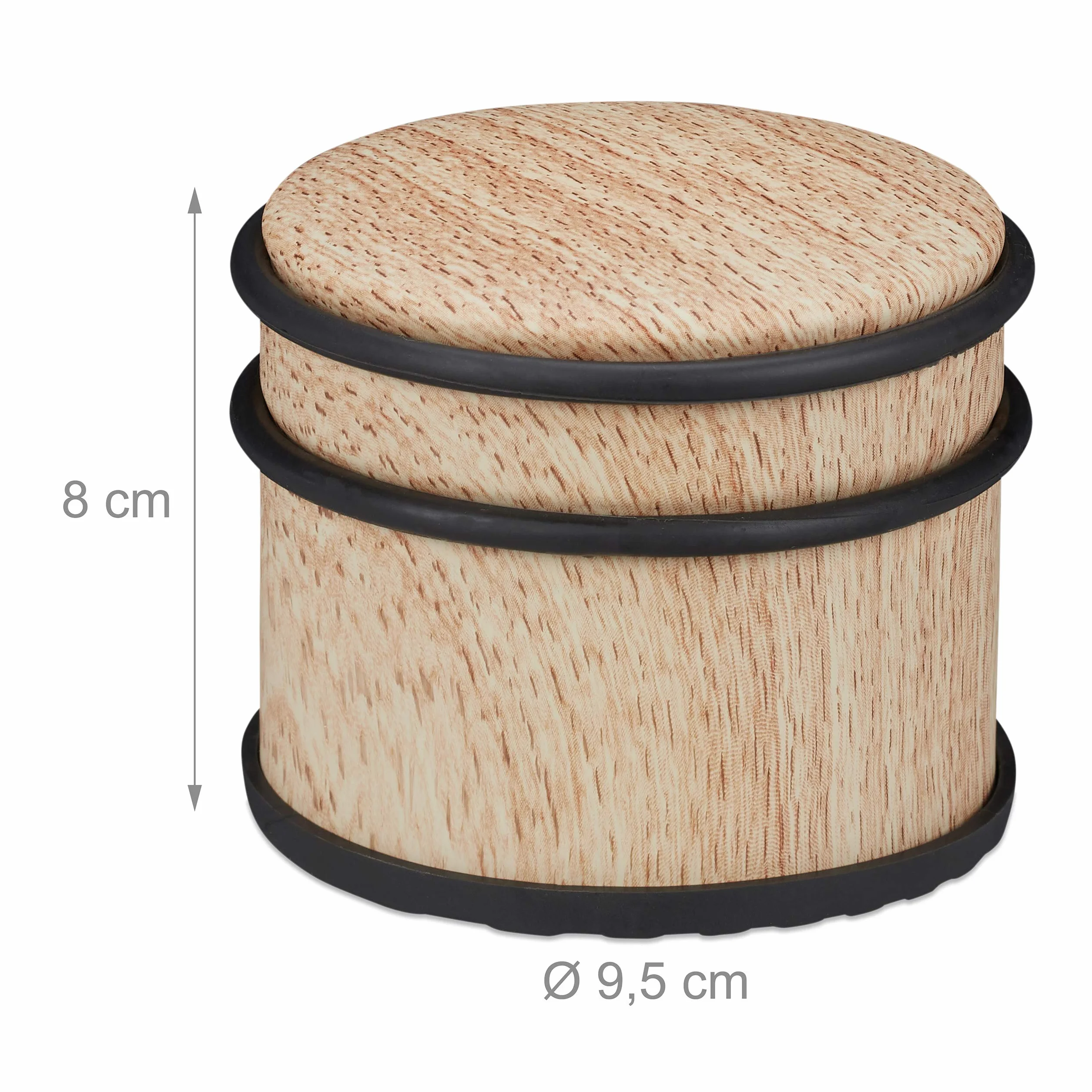 Relaxdays stoper do drzwi, blokada drzwiowa o wyglądzie drewna, gumowe zabezpieczenia, ∅ 9,5 cm, jasnobrązowy