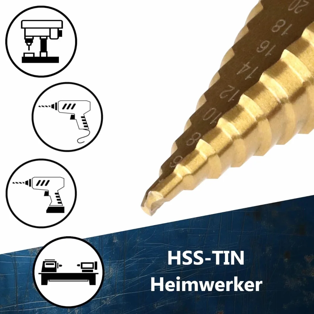 HSS TiN wiertło stopniowe 4-20 mm | wiertło do obierania