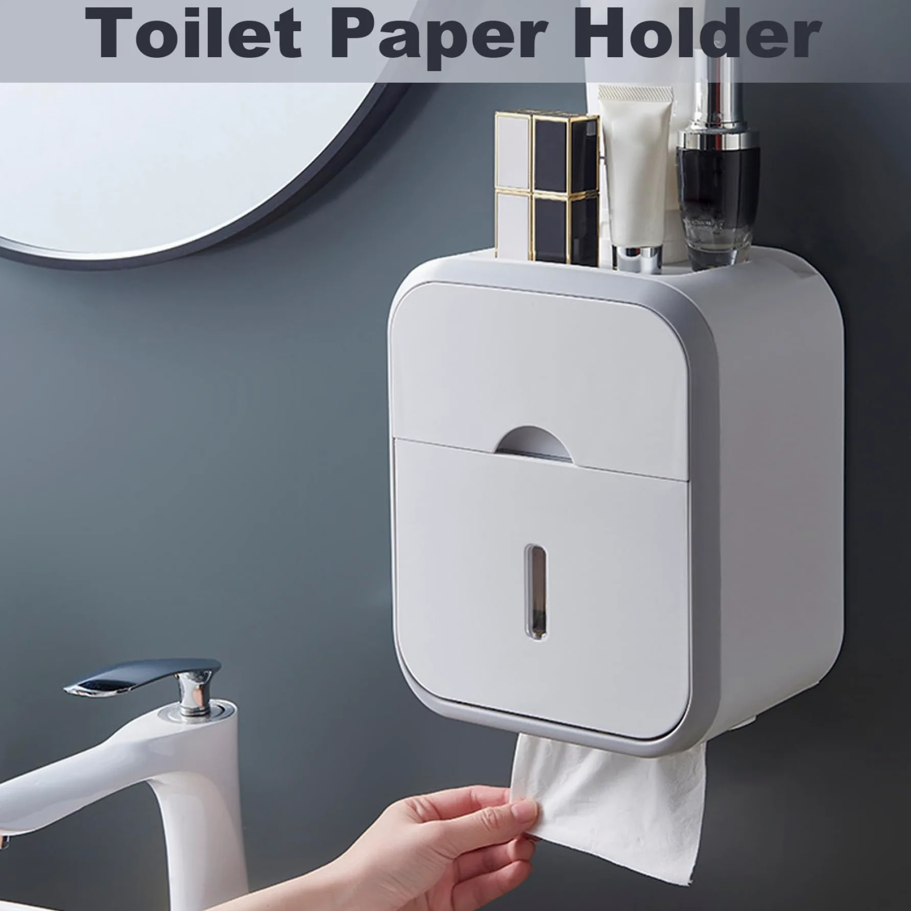 XYNSNDB Samoprzylepny uchwyt na papier toaletowy ze schowkiem Uchwyty na papier toaletowy montowane na ścianie do łazienki bez wiercenia