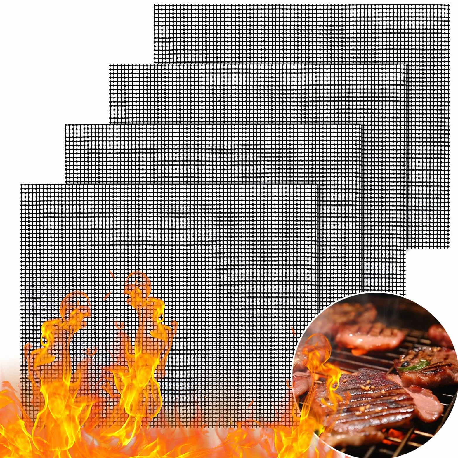 GWHOLE Zestaw 4 mat do grilla BBQ, nieprzywierające siatki do grillowania, uniwersalne