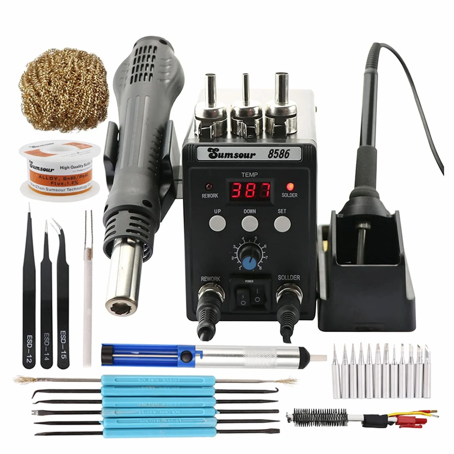 Stacja Lutownicza SMD BGA. Przeróbka Desolding Station Lutowca 8586 11 0V / 220 V 760W ESD Lutownica Hot Air Heat do zestawu narzędzi naprawy spawania(SET-4)