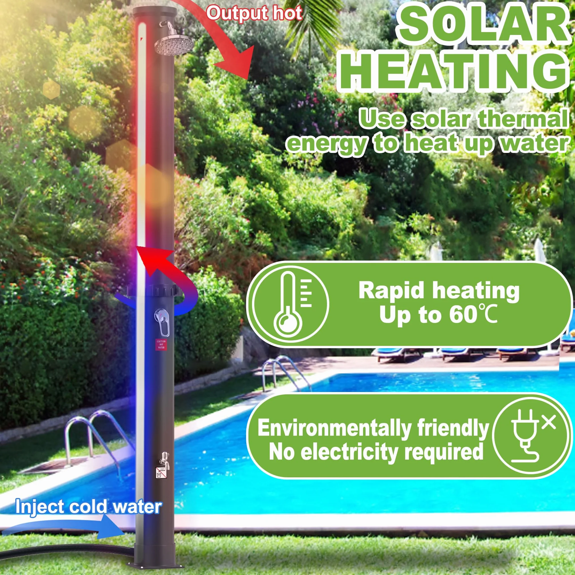 XMTECH Prysznic solarny 40 l ogrodowy z deszczownicą 360° 216 cm