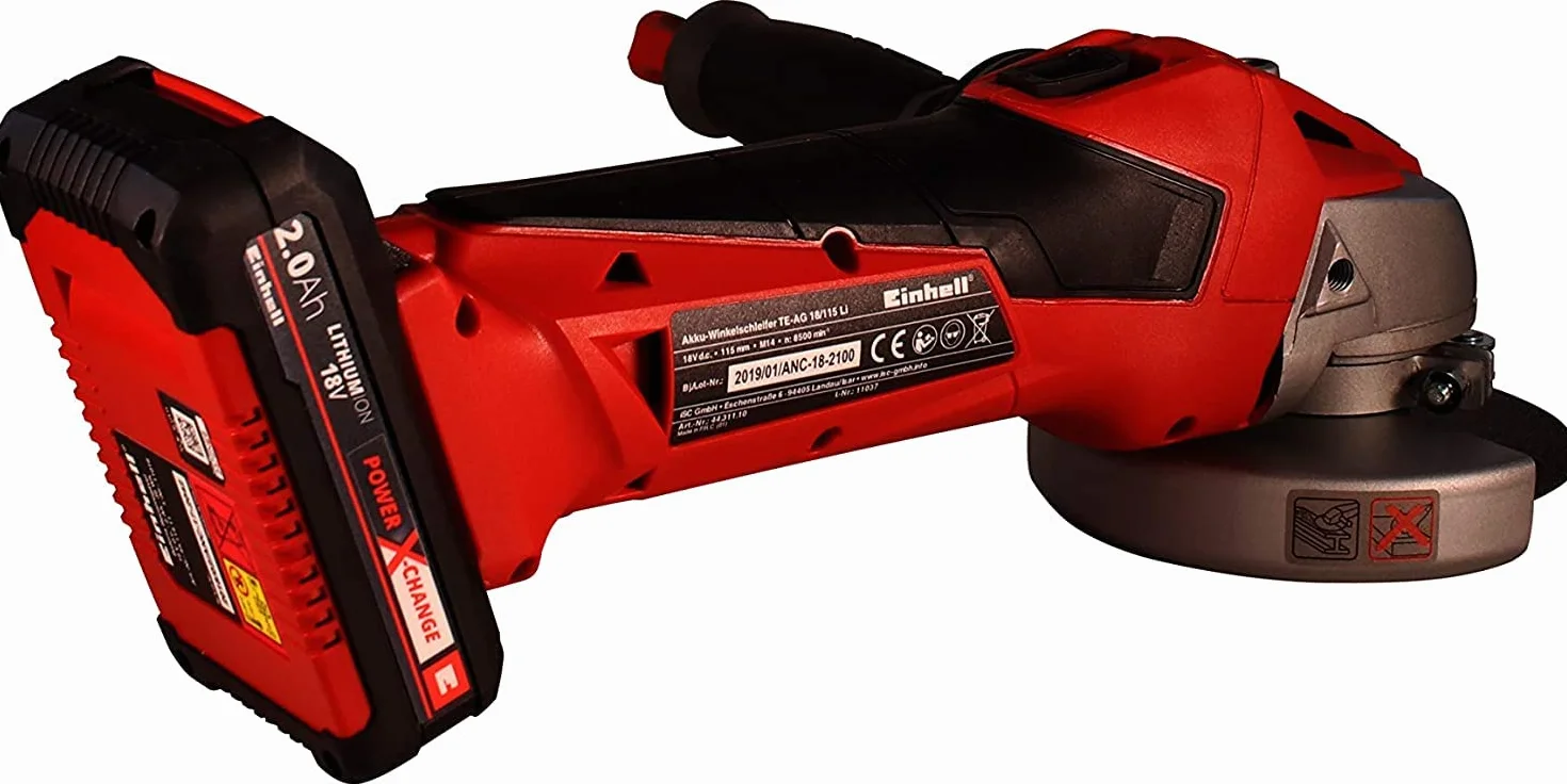 Einhell Akumulatorowa szlifierka kątowa TE-AG 18/115 Li Solo Power X-Change (Li-ion, 8500 min-1, zabezpieczenie przed ponownym włączeniem, przeciążeniem i ochrona tarczy, bez akumulatora i ładowarki)