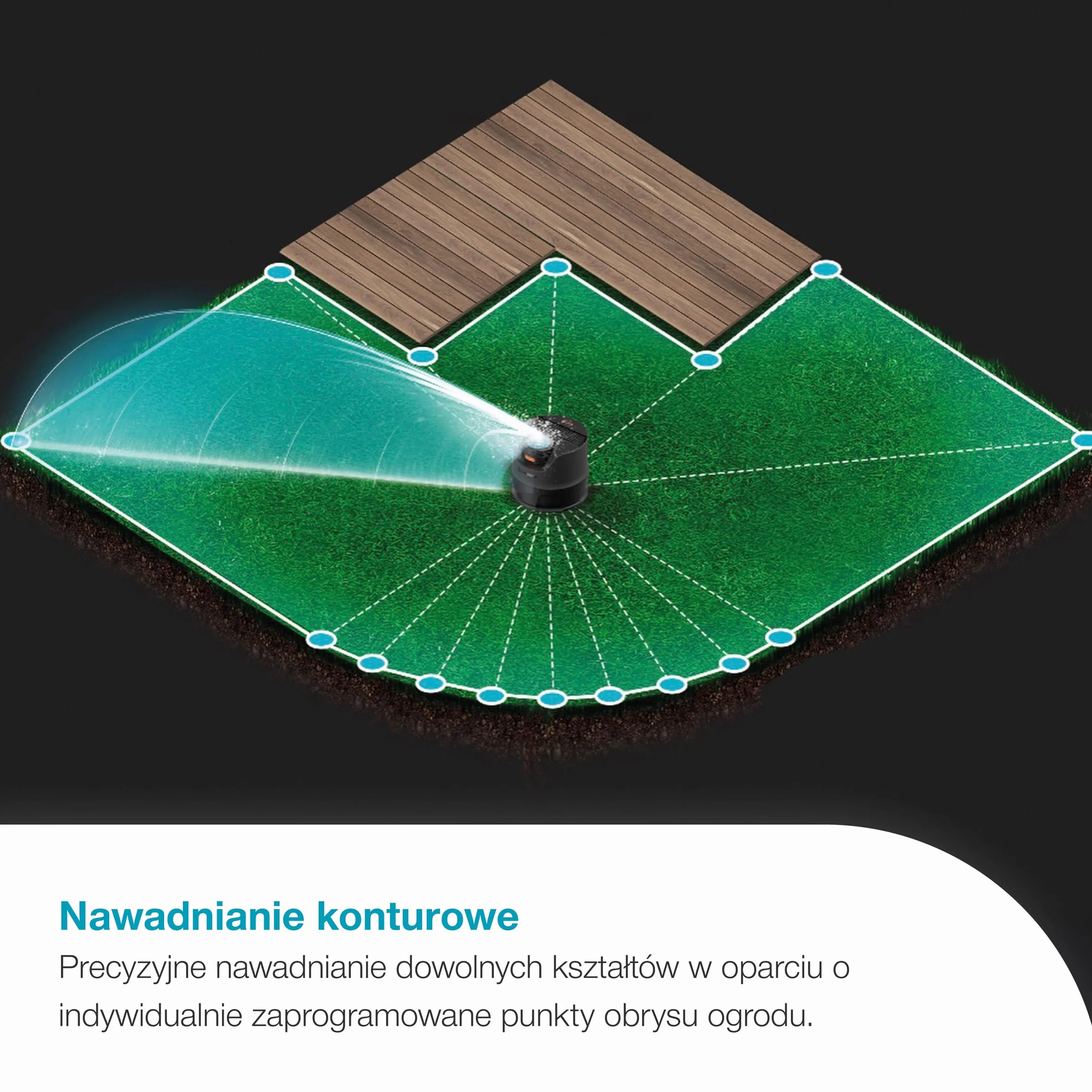 Gardena System nawadniania AquaPrecise, zasilany energią słoneczną, do trawnika