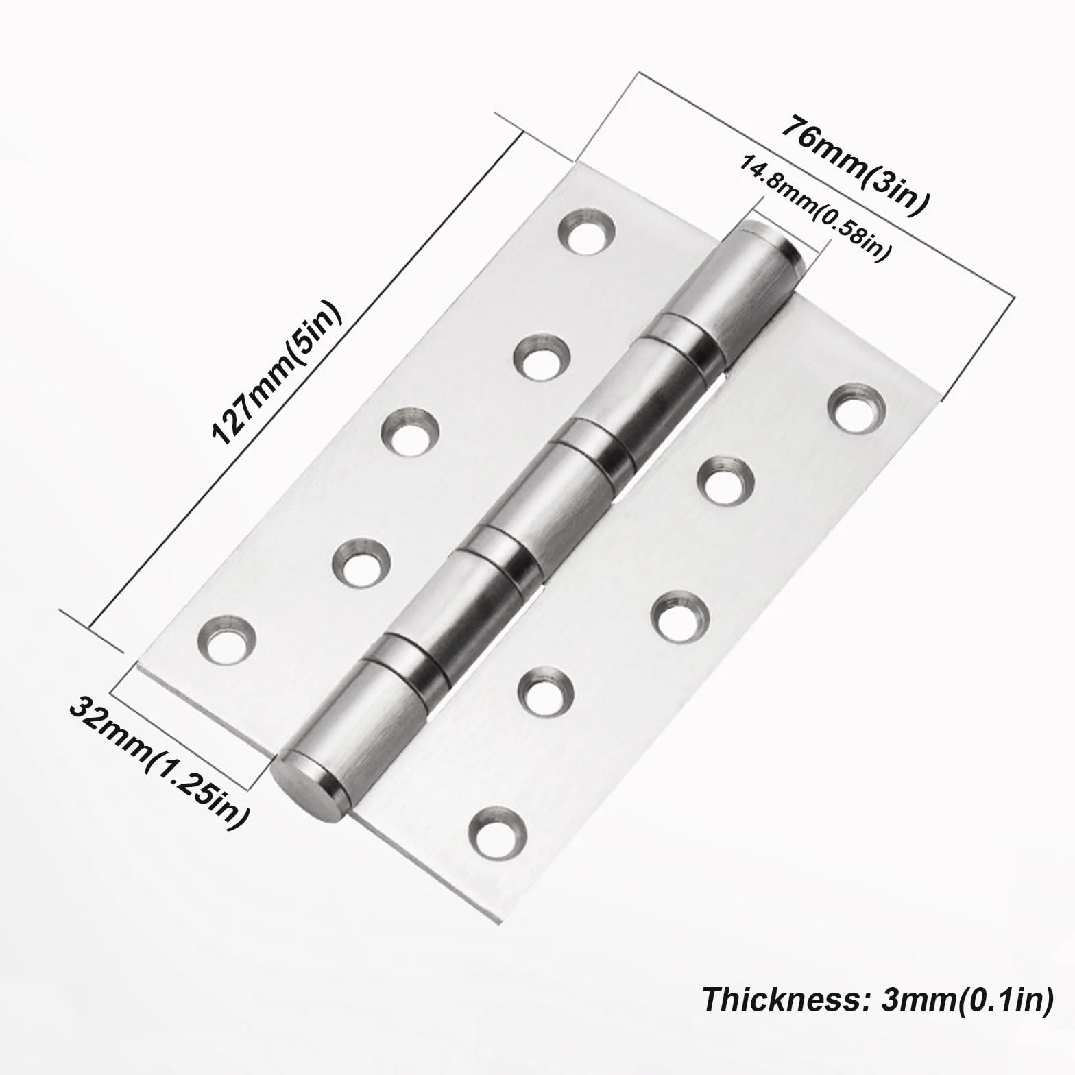 Thicker Narrow Full Mortise Butt Hinges for Interior Door, 5-inch (127 Mm), Stainless Steel Door Hinges, 4 Pack(Black)