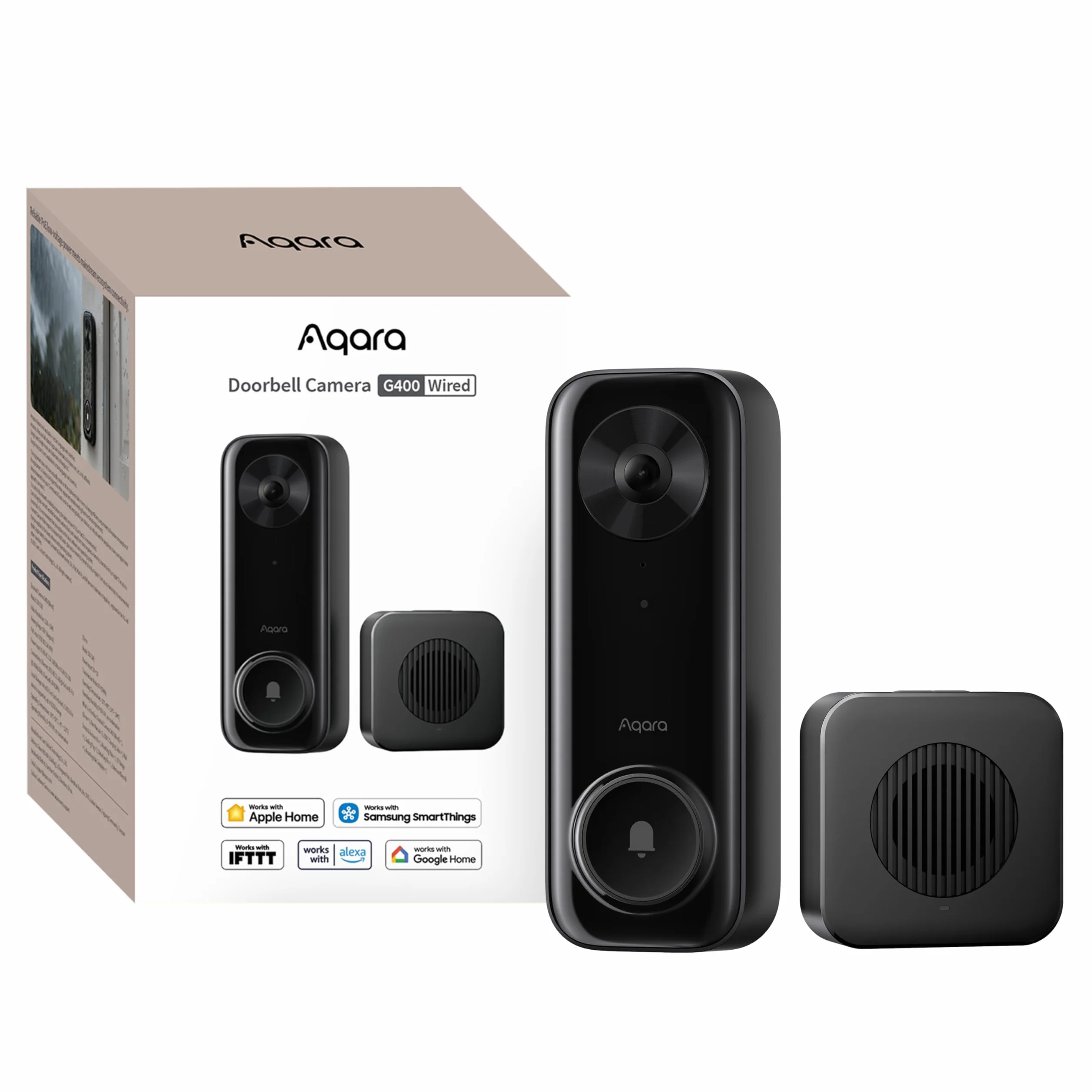 Aqara Wideodomofon G400 z Gongiem, Przewodowy/PoE, HomeKit Secure Video, Widok od stóp do głów w jakości 2K, Wi-Fi 6 2,4/5 GHz, Obsługa Alexa/Google/SmartThings, Lokalne wykrywanie i nagrywanie 24/7